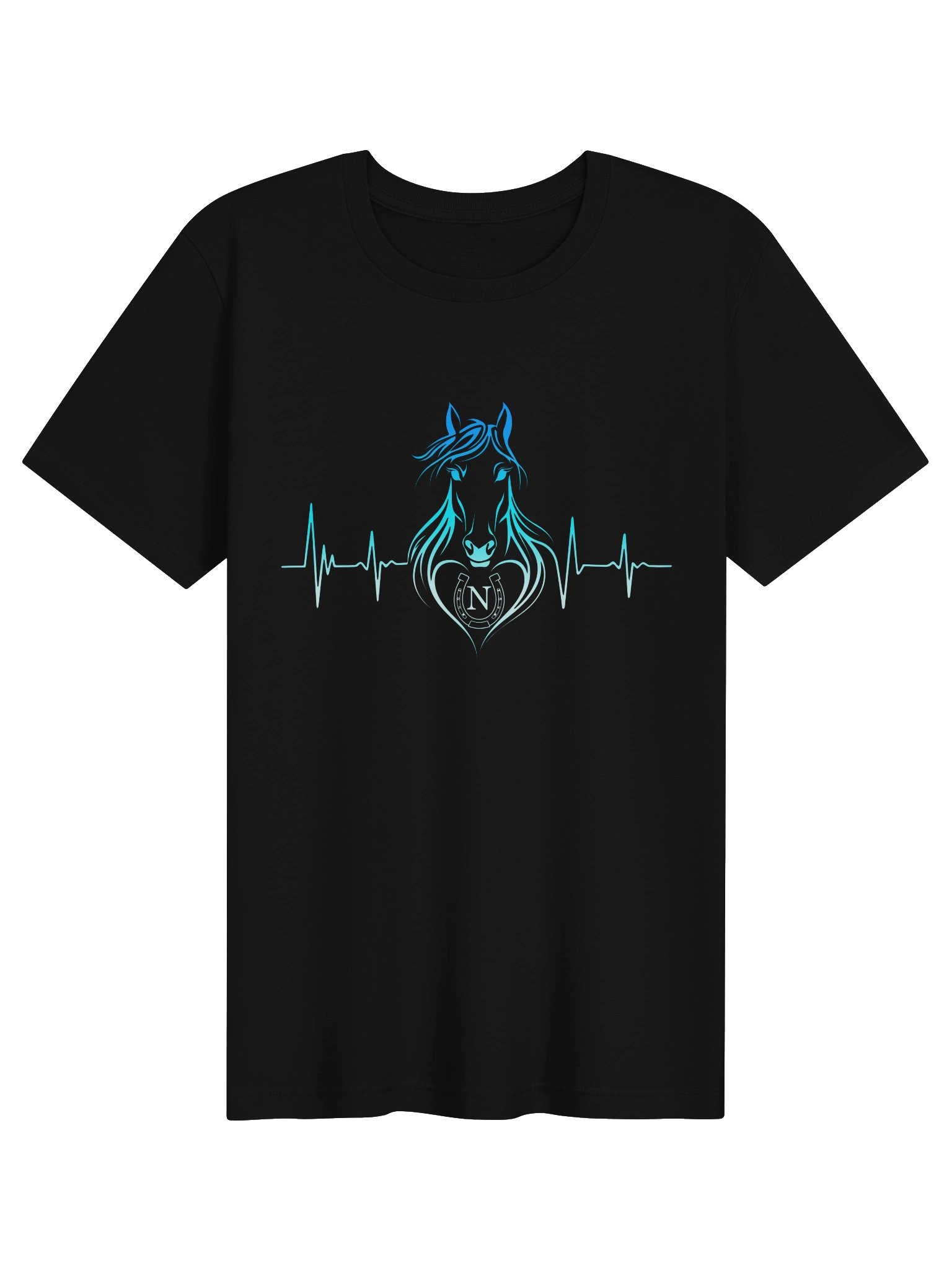 Personalized Horse Heartbeat T-Shirt with Letter N | Unisex Equestrian Gift product image (1)