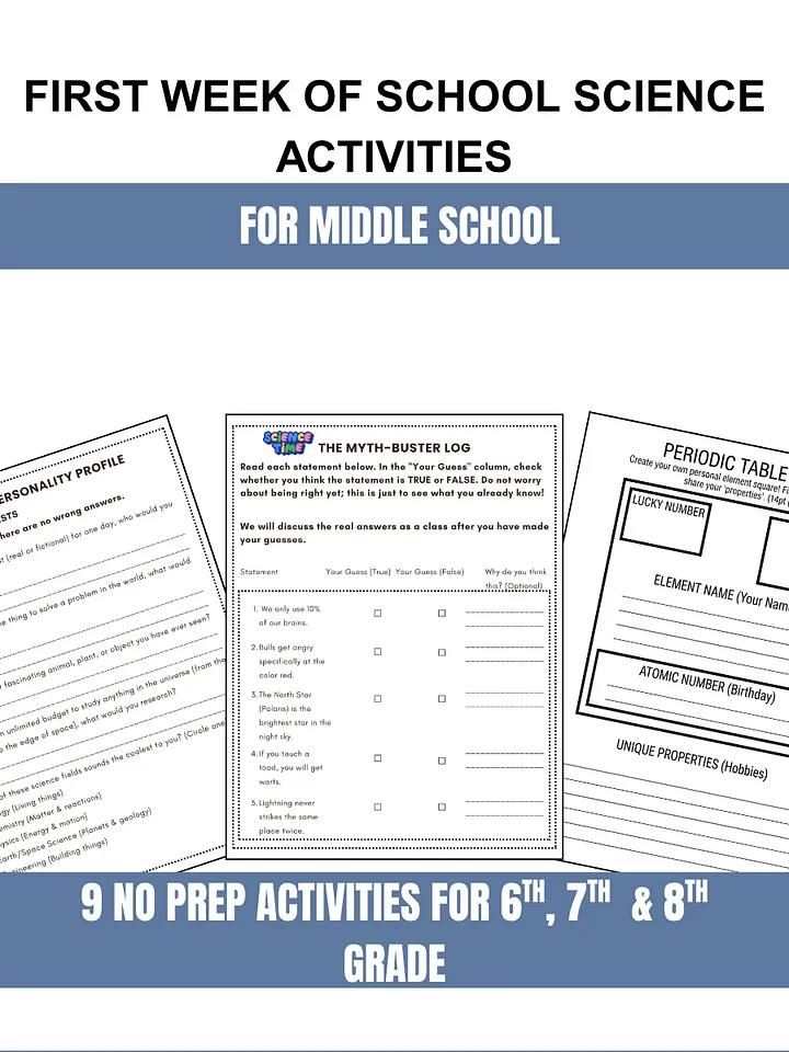First Week of School Science Activities Middle School 6th 7th 8th Grade product image (1)