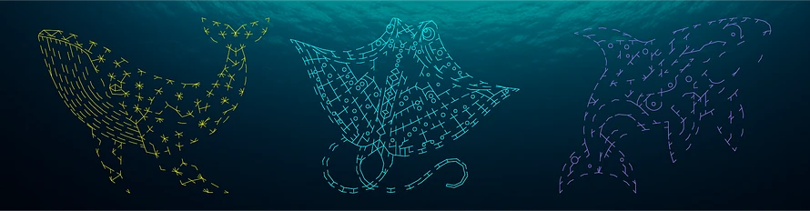 image puzzle of whale, orca and ray