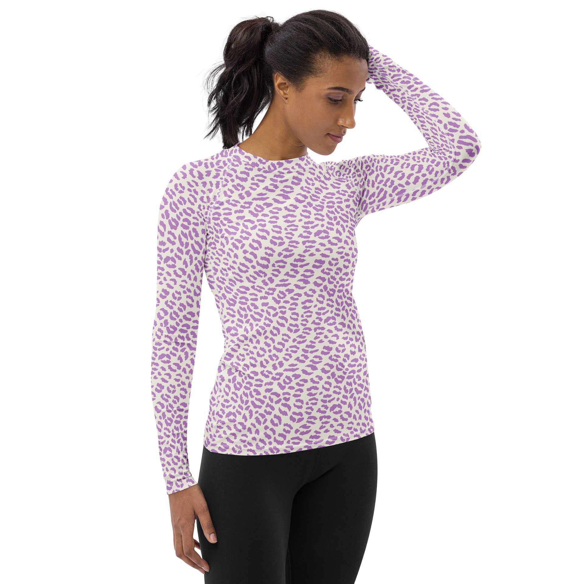 Trendy Purple Leopard Print Women's Rash Guard product image (4)