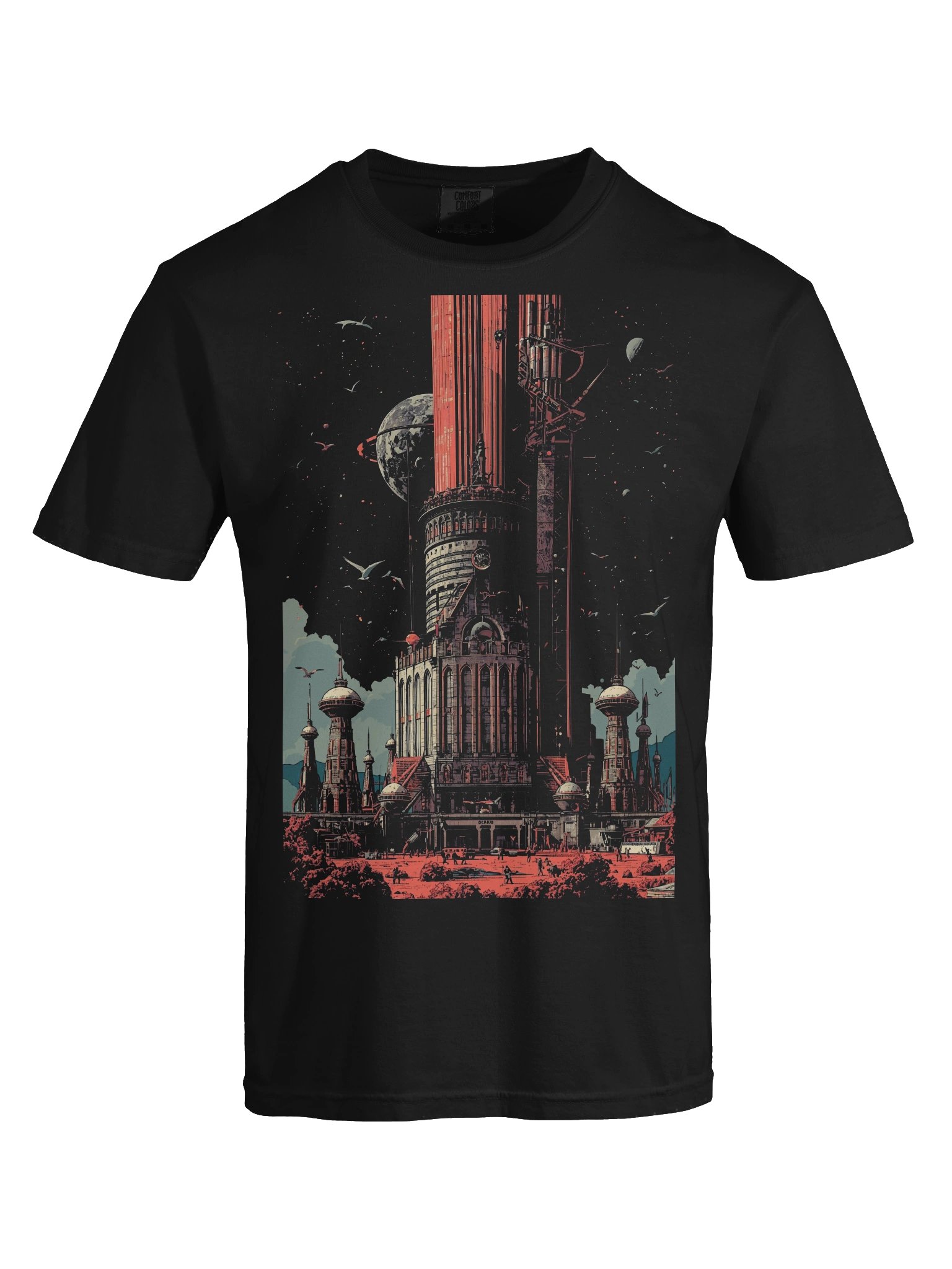 Retro Sci-Fi Tower Spaceport Heavyweight T-Shirt product image (2)