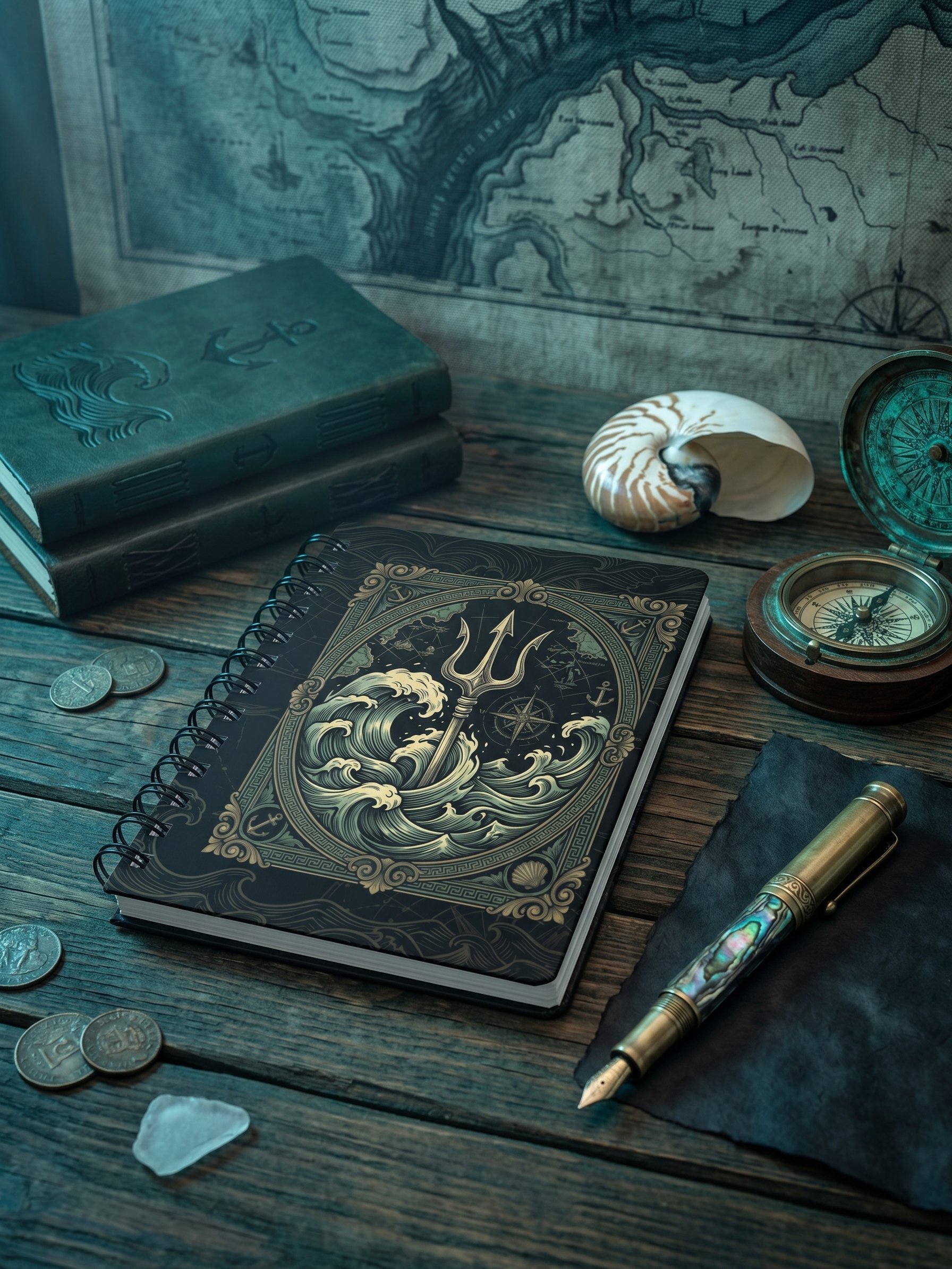 Poseidon Notebook – Greek Mythology Spiral Journal with Ocean & Trident Design product image (3)
