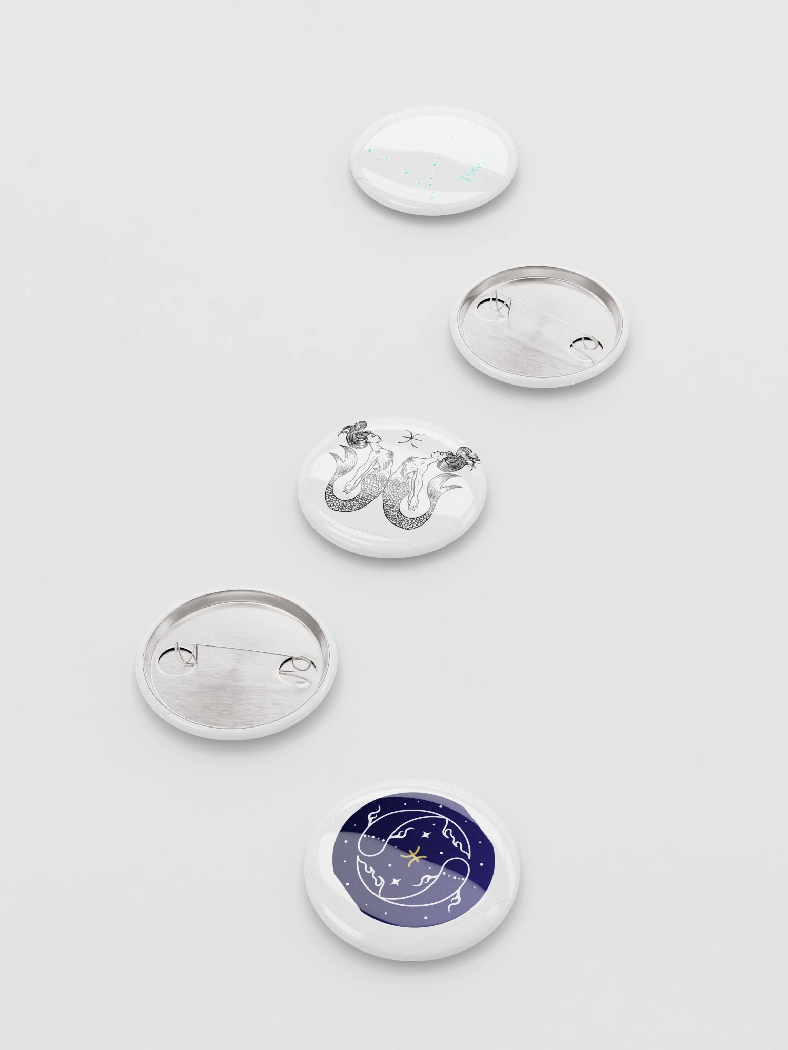Pisces Zodiac Enamel Pin Set of 5 — Black & White Fish Astrology Pins for Jackets, Bags & Witchy Accessories product image (4)