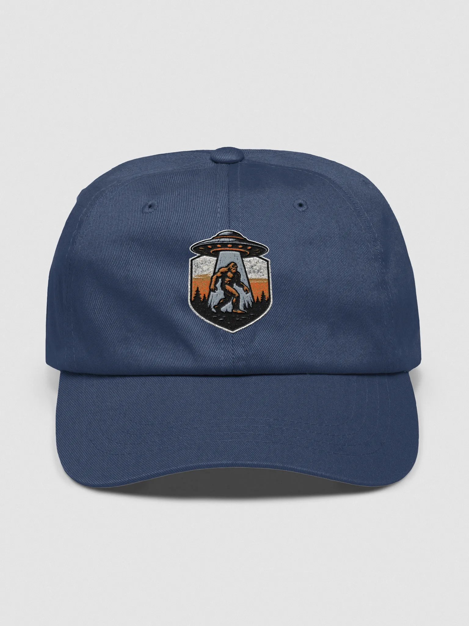Bigfoot Abduction UFO Dad Hat – Retro Cryptid Patch Style product image (1)