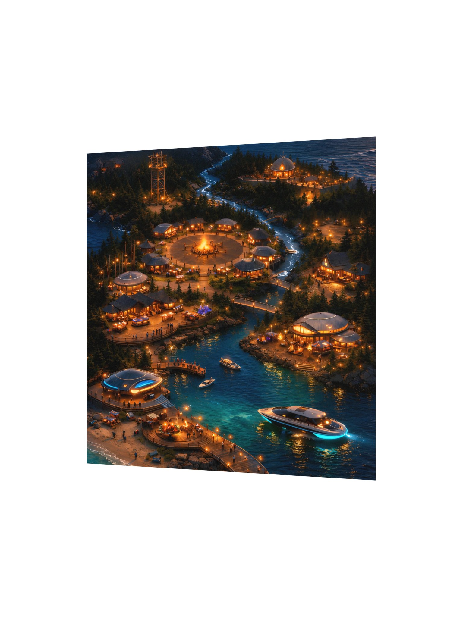 "Solara Bay Fantasy Village Poster - Neon Night Coastal Town Wall Art" product image (3)