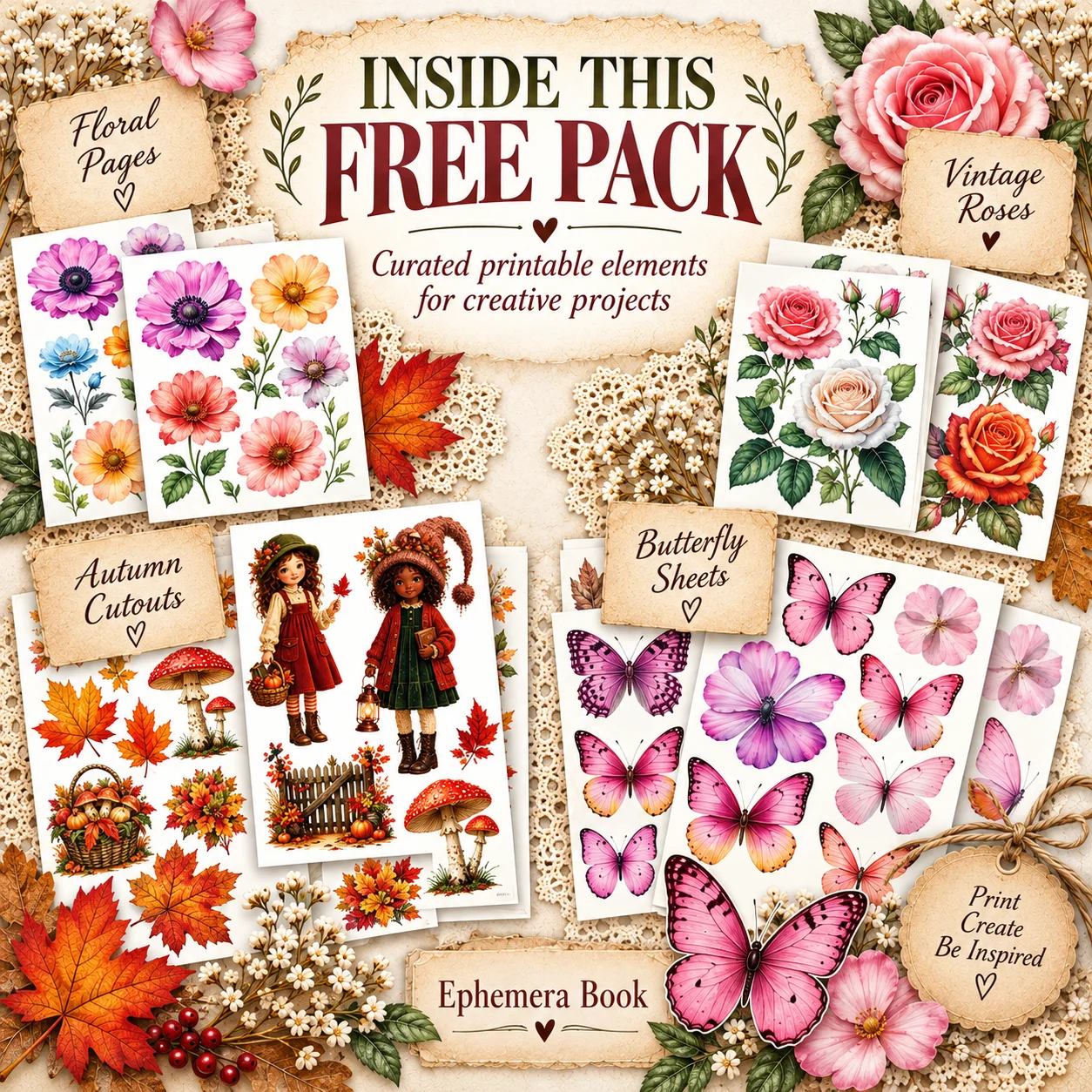FREE Vintage Ephemera Printable Pack – 6 Pages for Junk Journals & Collage product image (1)