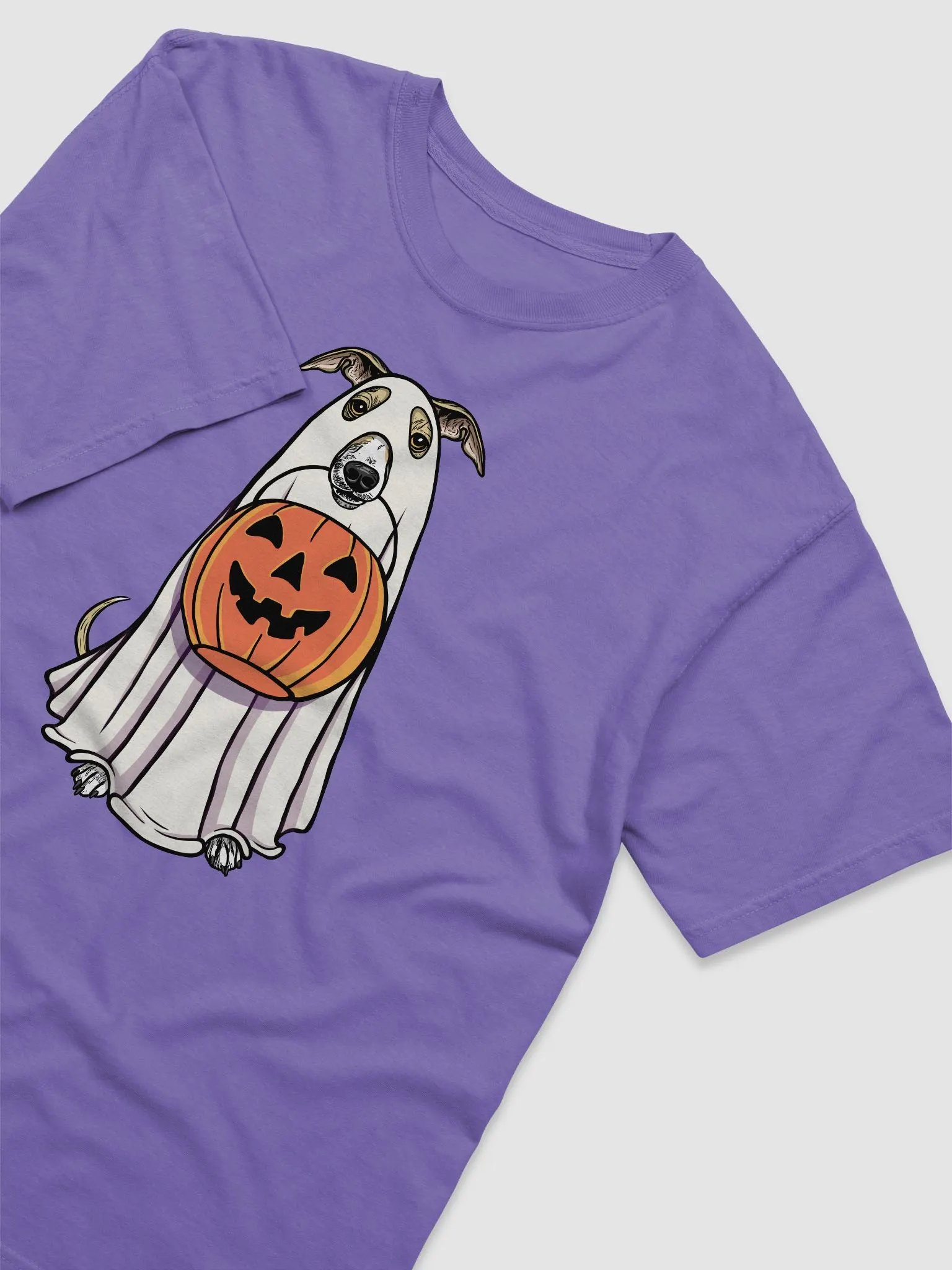 Funny Halloween Italian Greyhound(Fawn) T-Shirt | Funny Iggy Wearing a Ghost Costume and Holding a Pumpkin Basket product image (6)