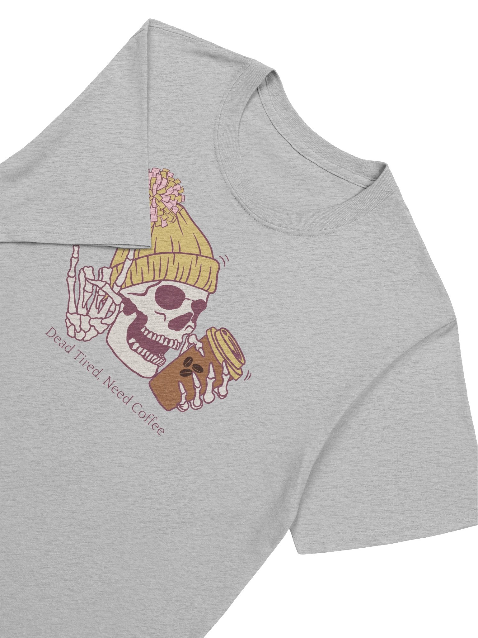 Golden “Dead Tired, Need Coffee.” Skeleton Tee – Light Unisex Softstyle Coffee Lover shirt product image (1)