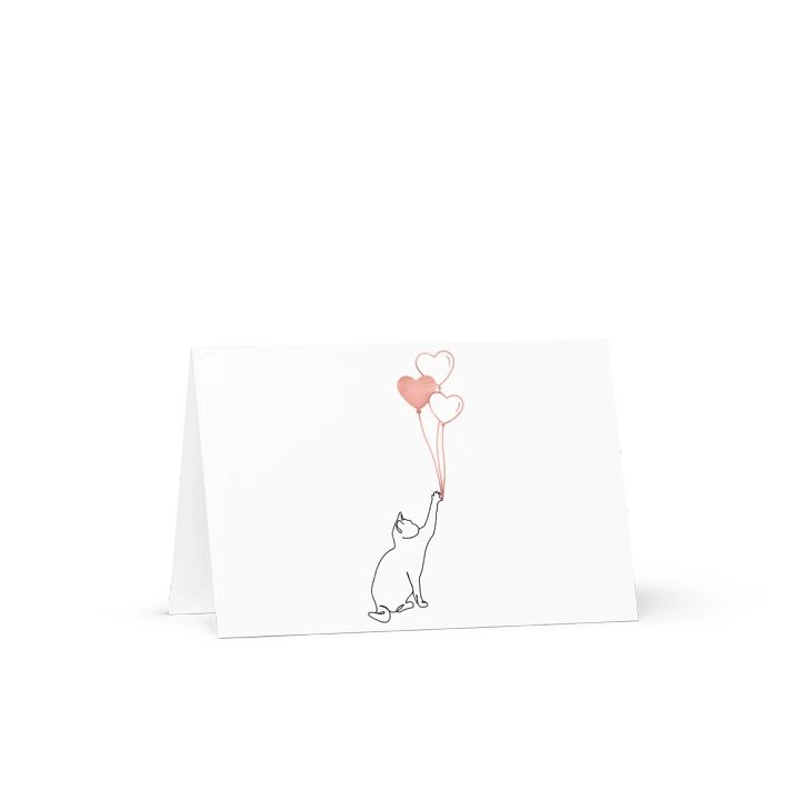 Minimalist Valentine Card Couple's Cat and Heart Balloons product image (2)