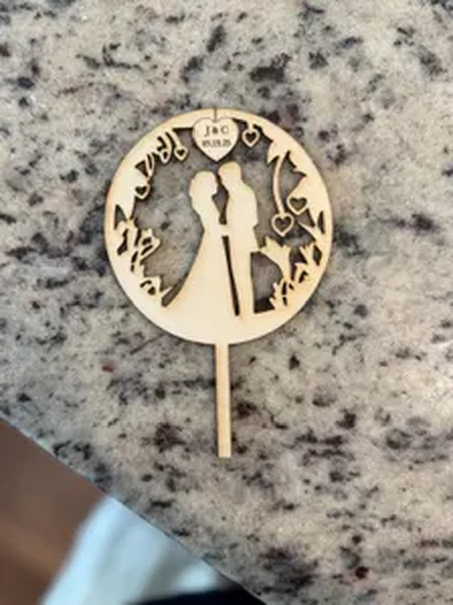 Personalized Wood Wedding Cake Topper – Rustic Couple Silhouette product image (1)
