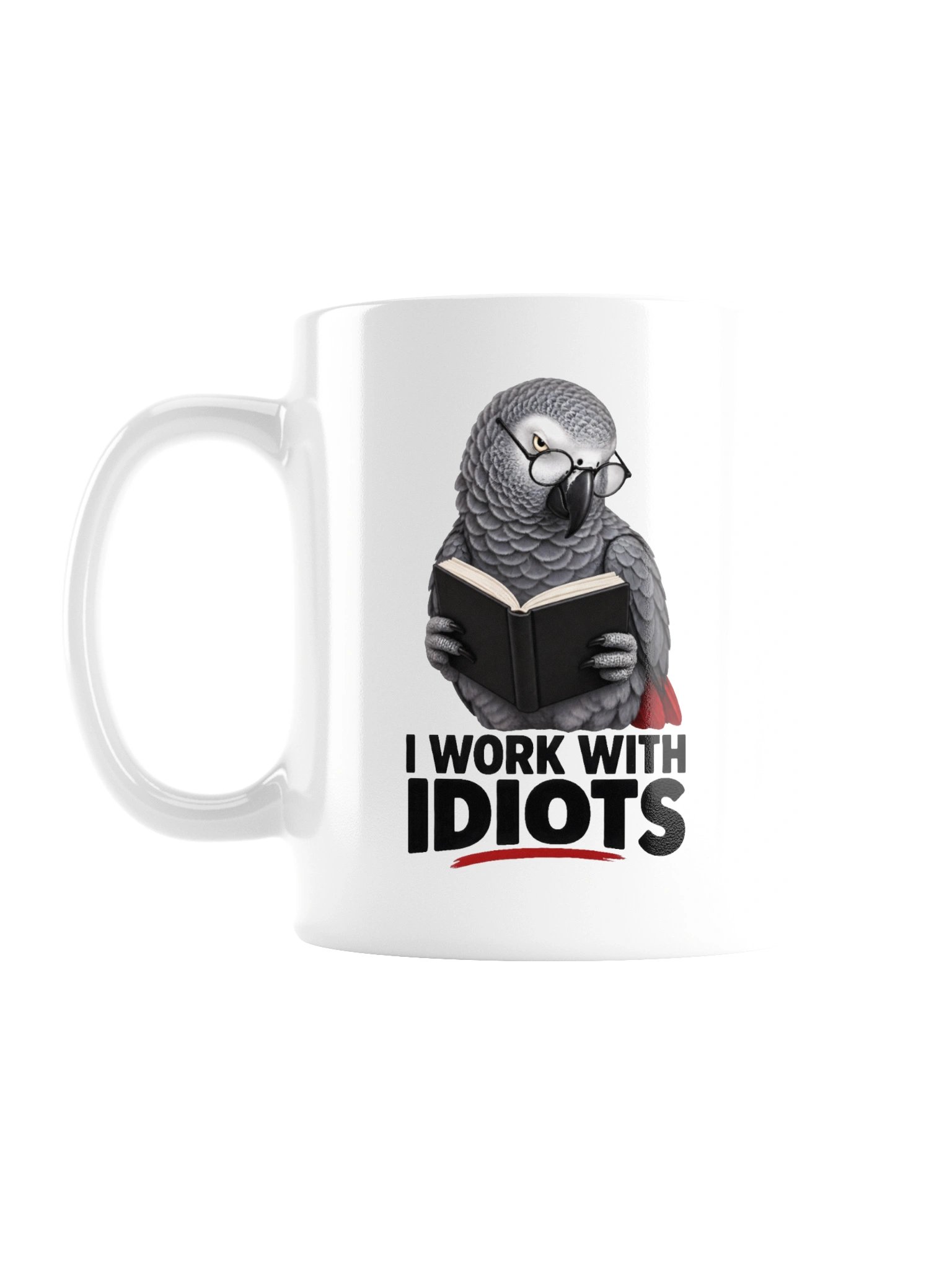 I Work With Idiots – Funny Parrot Mug product image (1)