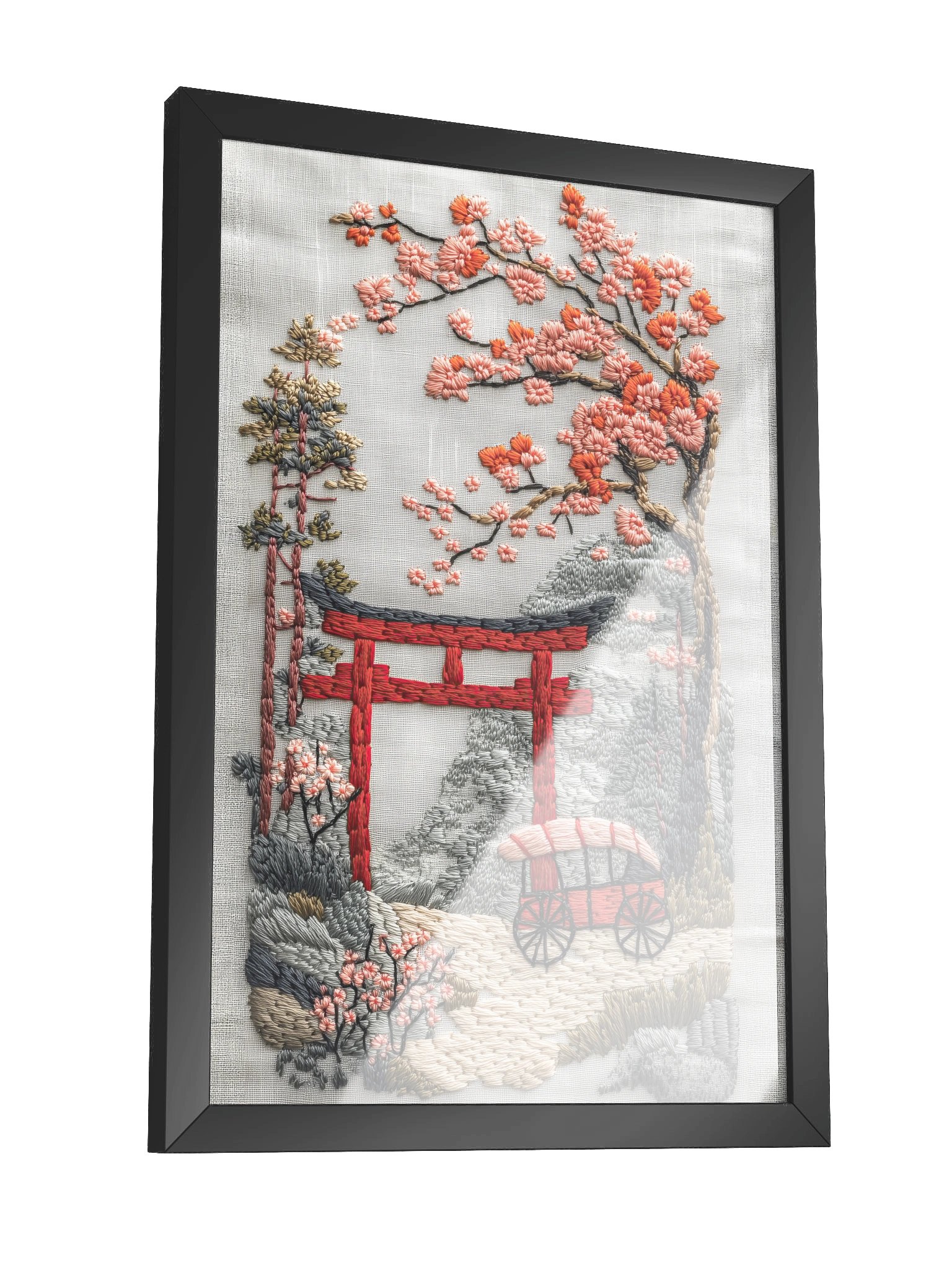 A Quiet Spring in Kyoto | Embroidery-Style Wall Art — Framed Print product image (11)