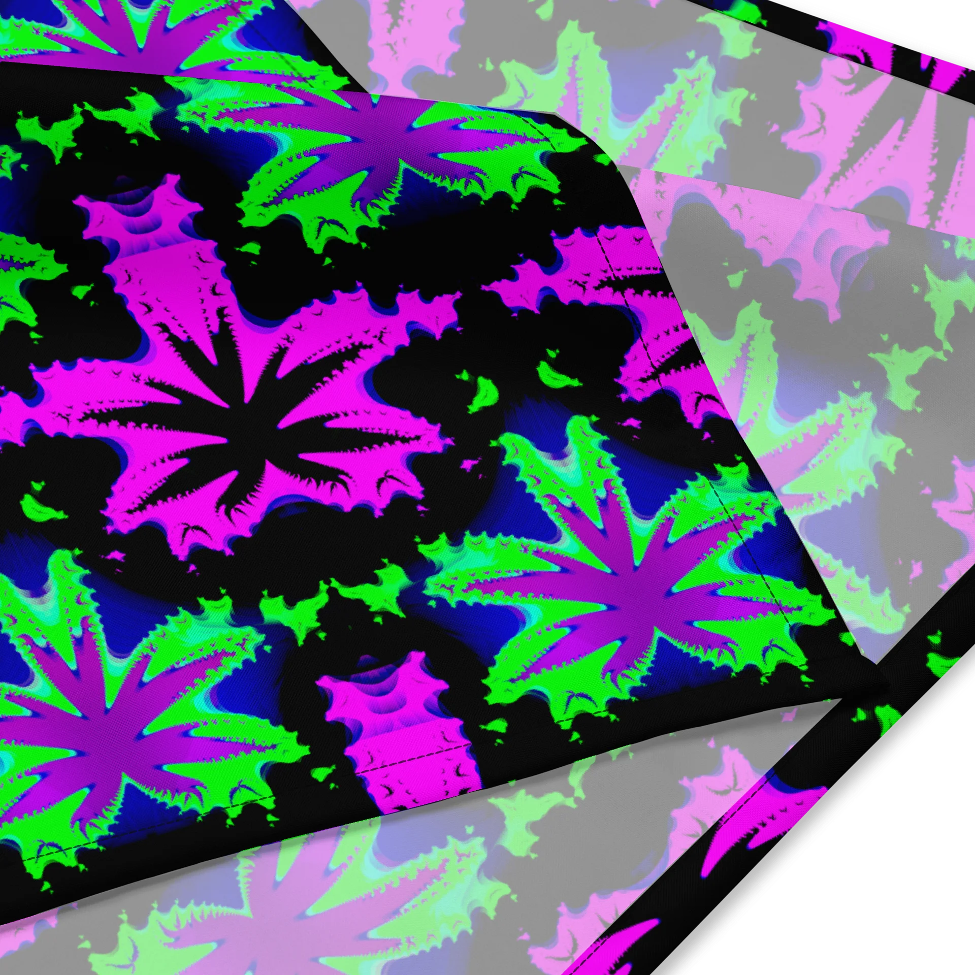 Twisted Cannabis Leaf Bandana, Black Neon Pink Green Weird Weed Art, 420 Stoner Style Accessory product image (1)