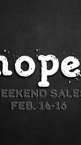 nope weekend sale feb 14 - 16
http://maps.secondlife.com/secondlife/Kalamay/224/78/21
Free gift for the ladies! No group requ...