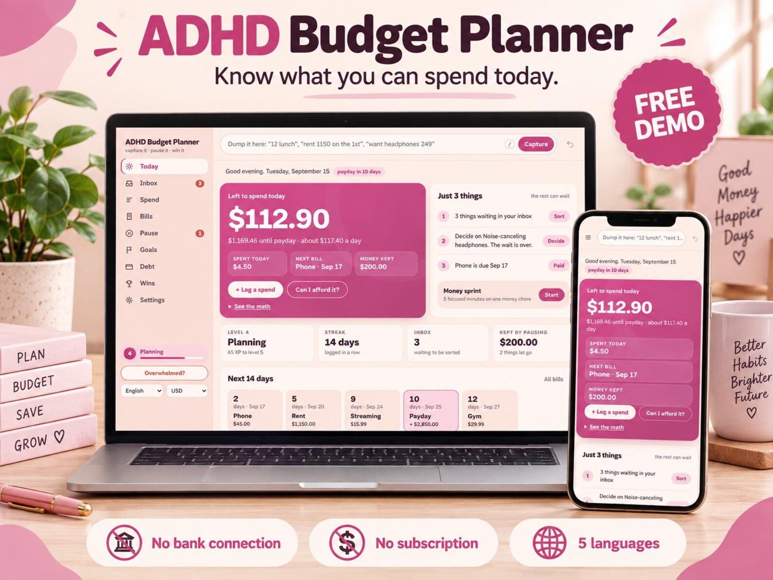 ADHD Budget Planner, Paycheck Budget, Offline Web App product image (1)