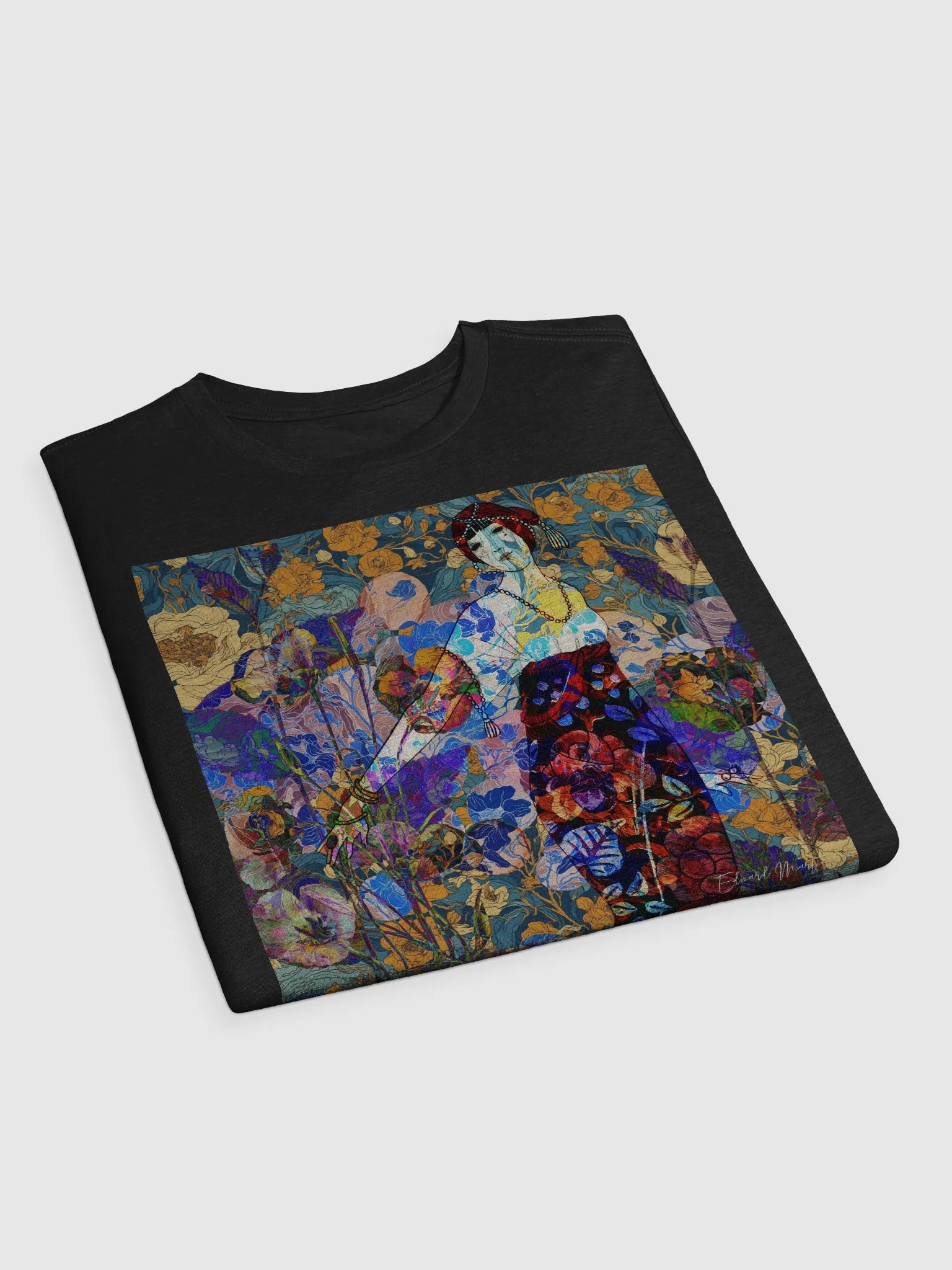'A Symphony of Colors in the Garden' by Edward Martin Mixed Media Collage -Floral Fantasy Illustrated T-Shirt product image (6)