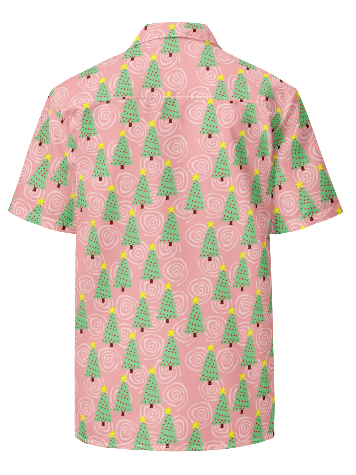 Mint Green Christmas Trees on Pink Oversized Button Down Shirt product image (2)