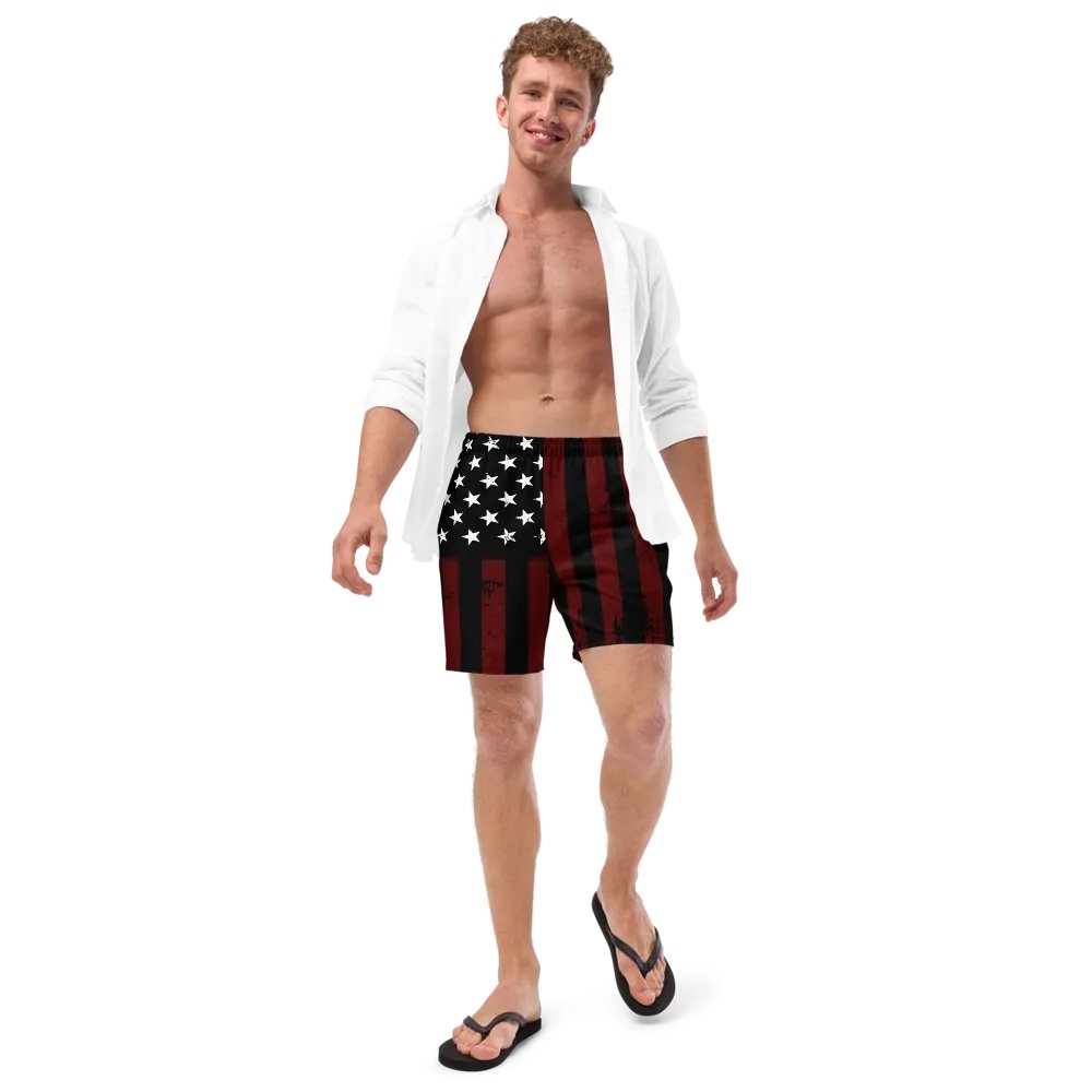 Distressed Black & Red Americana Swim Trunks product image (11)
