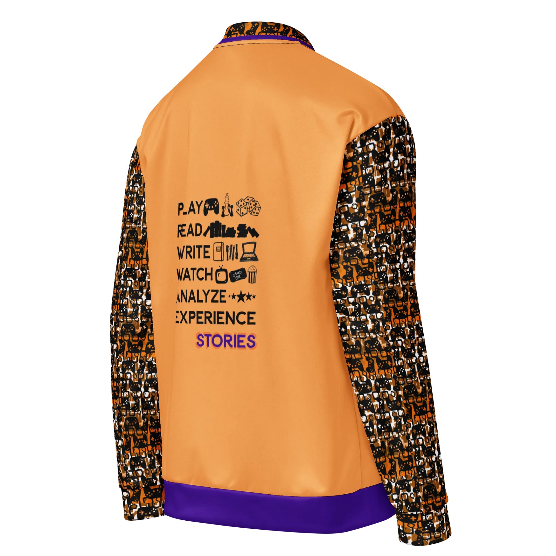 Experience Stories Unisex Bomber Jacket (Orange, Purple, and Black) product image (4)
