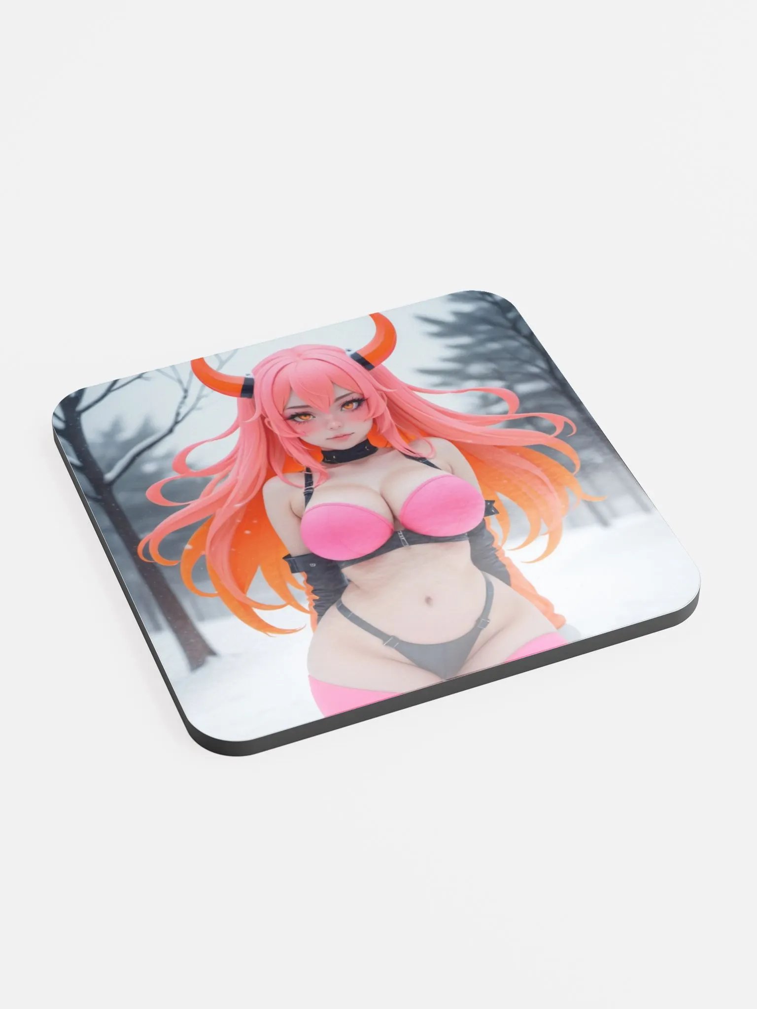 Frosty Pink Horns Cork Coaster product image (3)