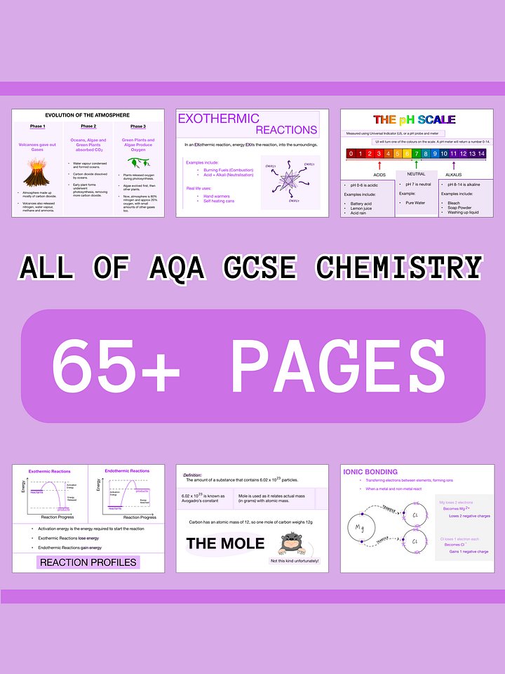 The WHOLE of AQA GCSE Chemistry Revision Notes (65+ Pages) | Revision Made Easy product image (1)