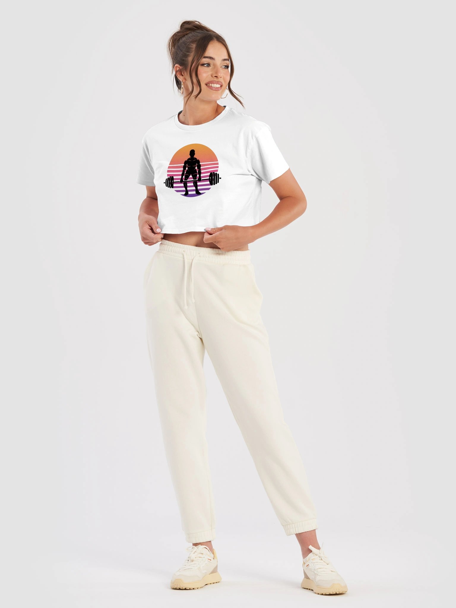 Retro Sunset Lifter Crop Top — Women's Gym Workout Tee product image (3)