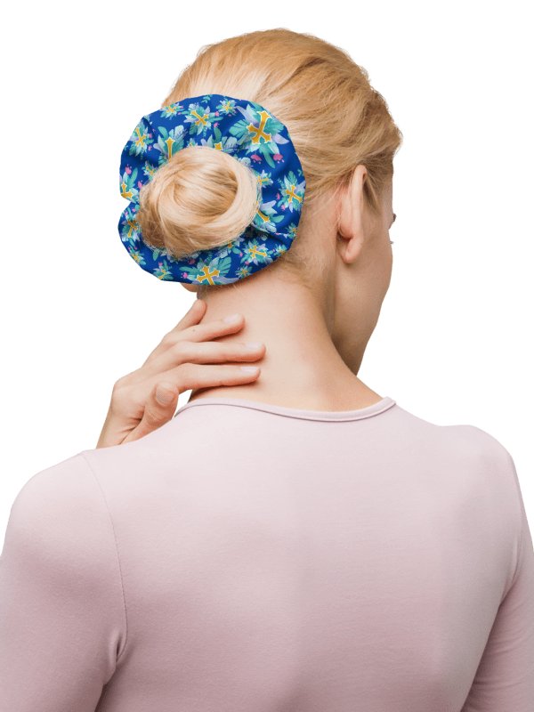 Blue Floral Cross Patterned Scrunchie product image (2)
