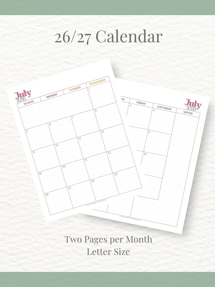 Summer Garden - 26-27 Calendar - 2 Pages per Month - Letter Size product image (1)