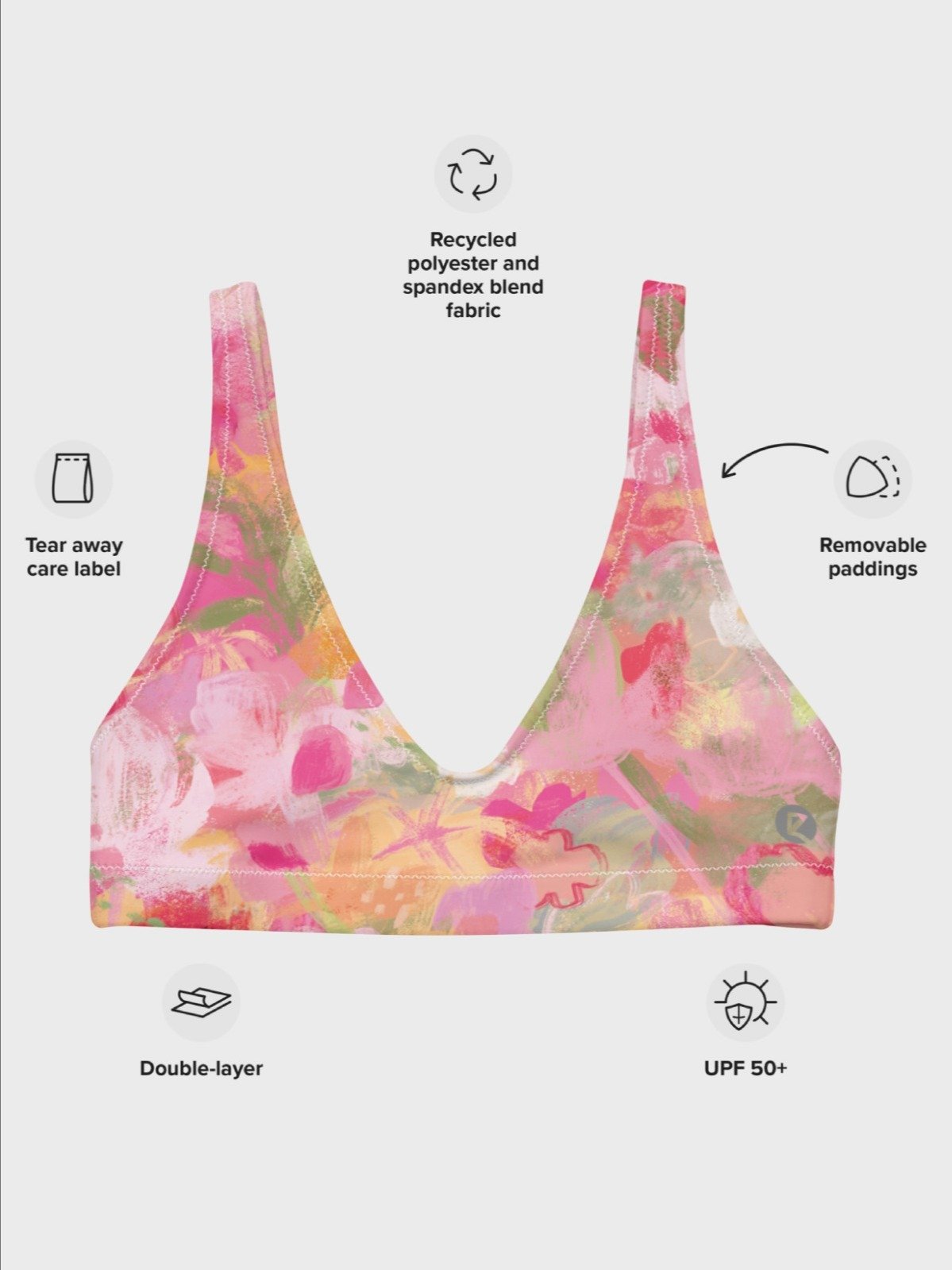 Recycled Padded String Bikini Top "Sweet Pastel Florals of Spring" product image (7)