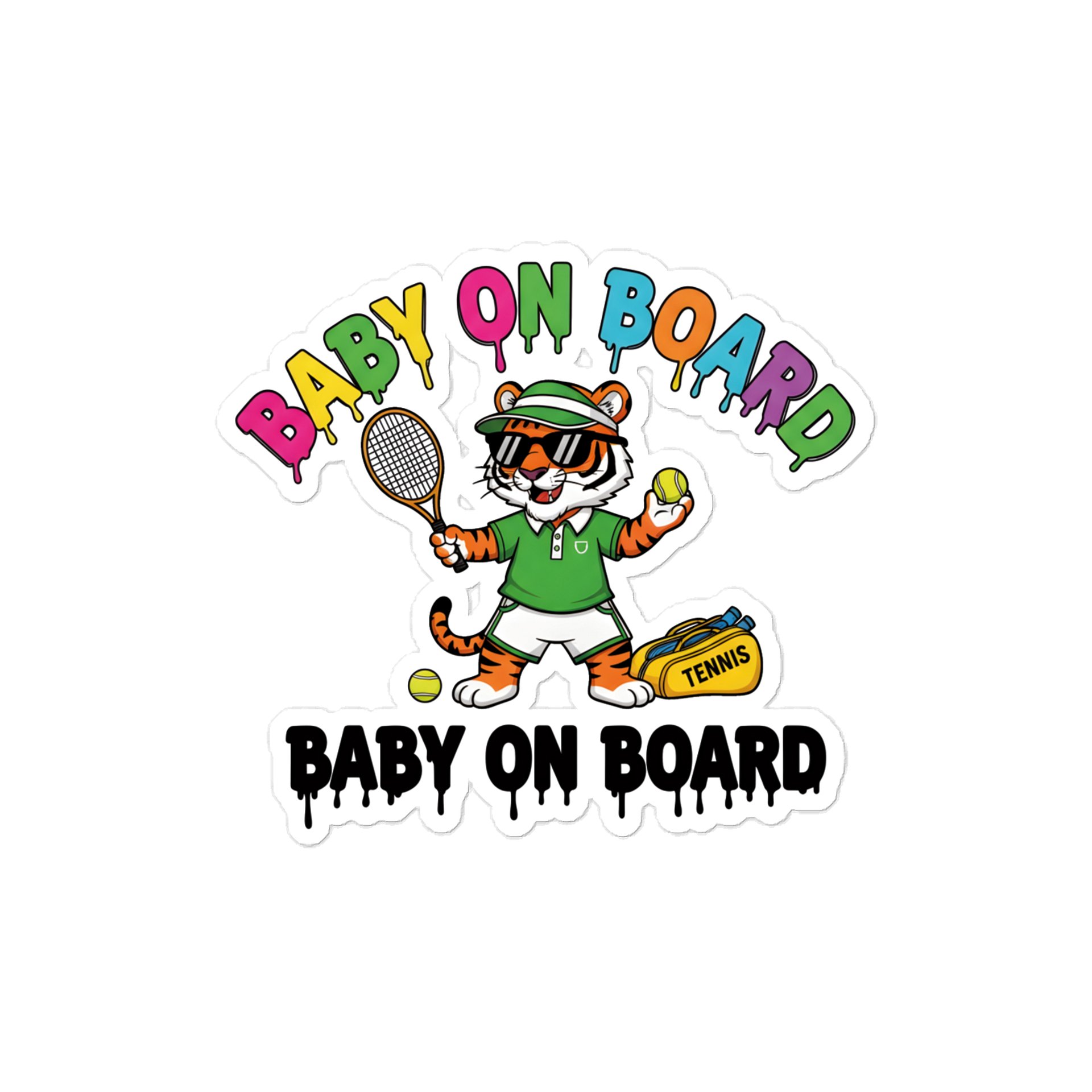 Funny Tiger Tennis Baby on Board Sticker - 5x5 Weatherproof Vinyl Car Decal - Premium Tiger Tennis Court Accessory product image (1)