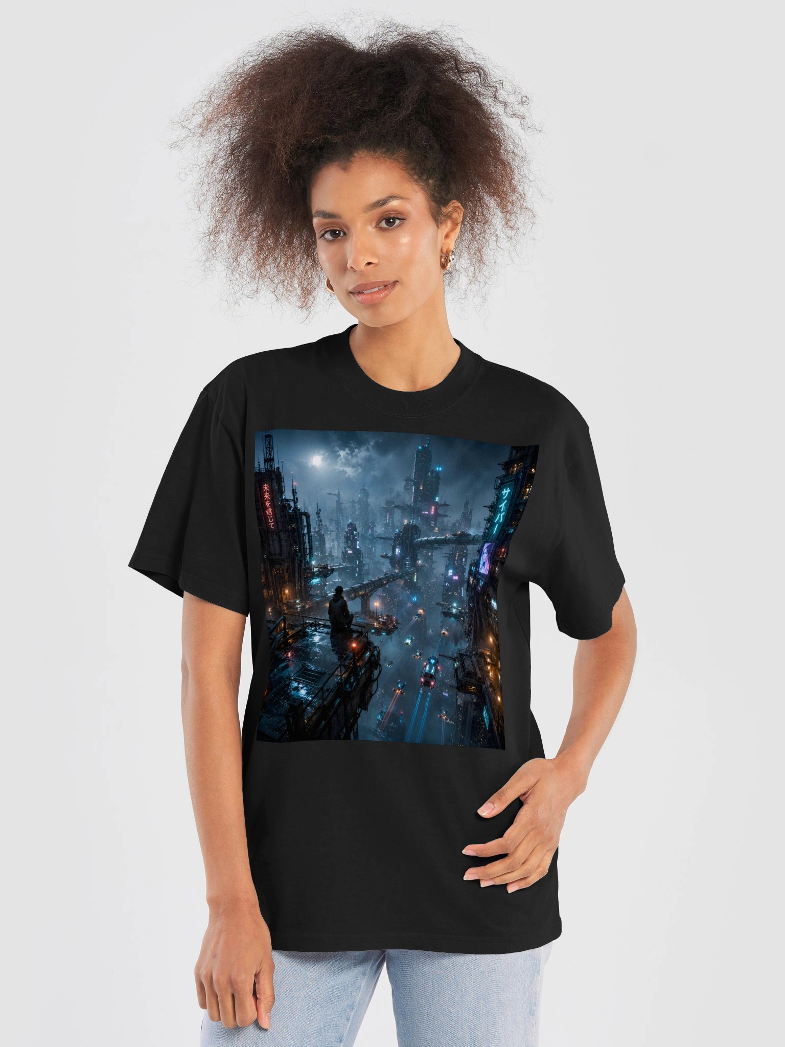 Cybercity Night Tunnel Unisex T-Shirt | Cyberpunk Tech Programmer Shirt | Oversized Heavyweight Tee product image (6)