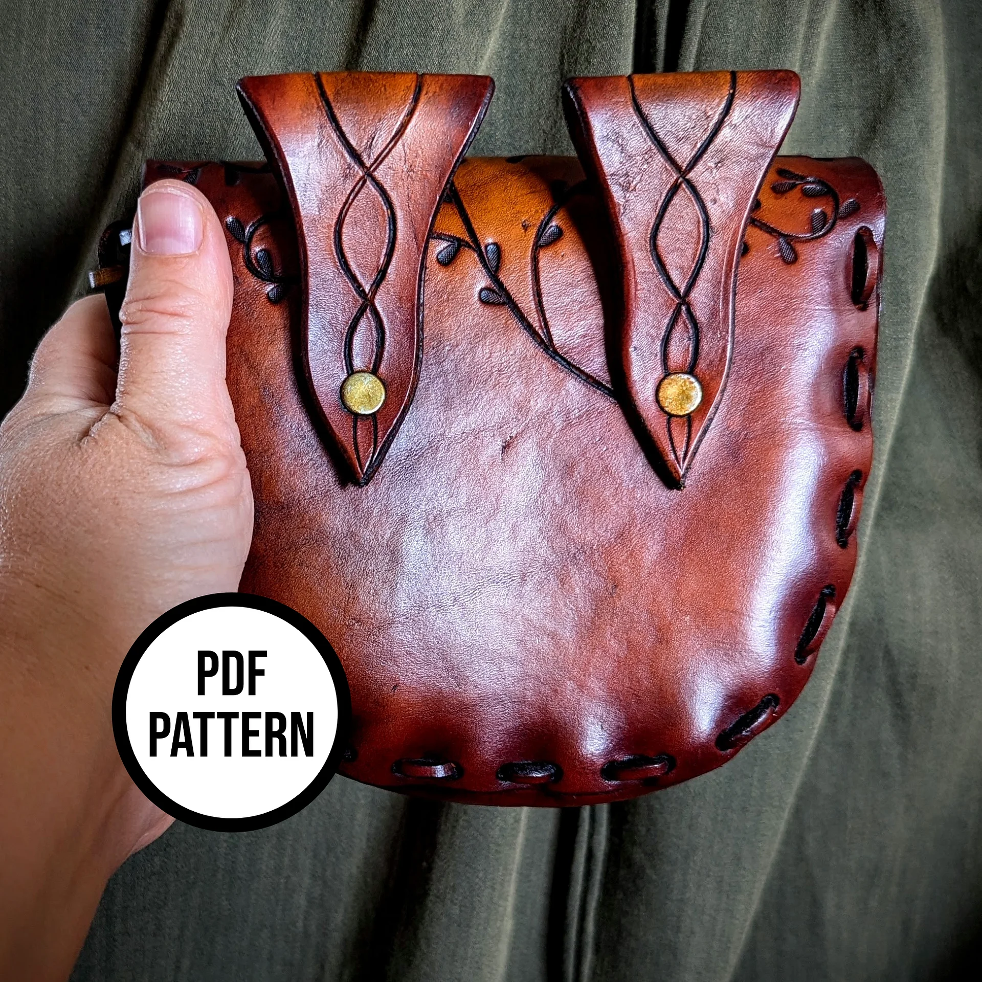 Leather Belt Pouch with Tooled Vines - PDF Pattern for Leatherwork product image (5)