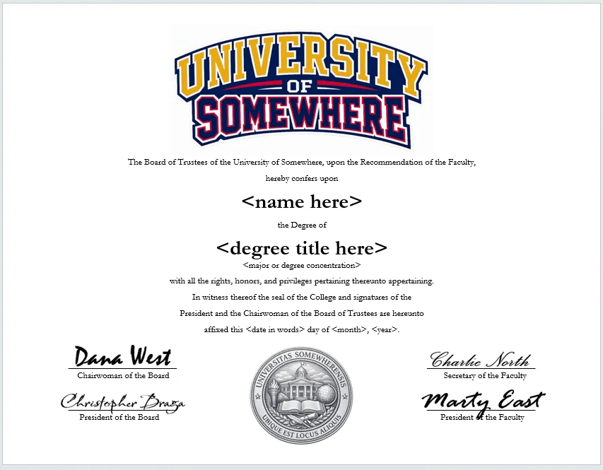 University of Somewhere degree parchment product image (1)