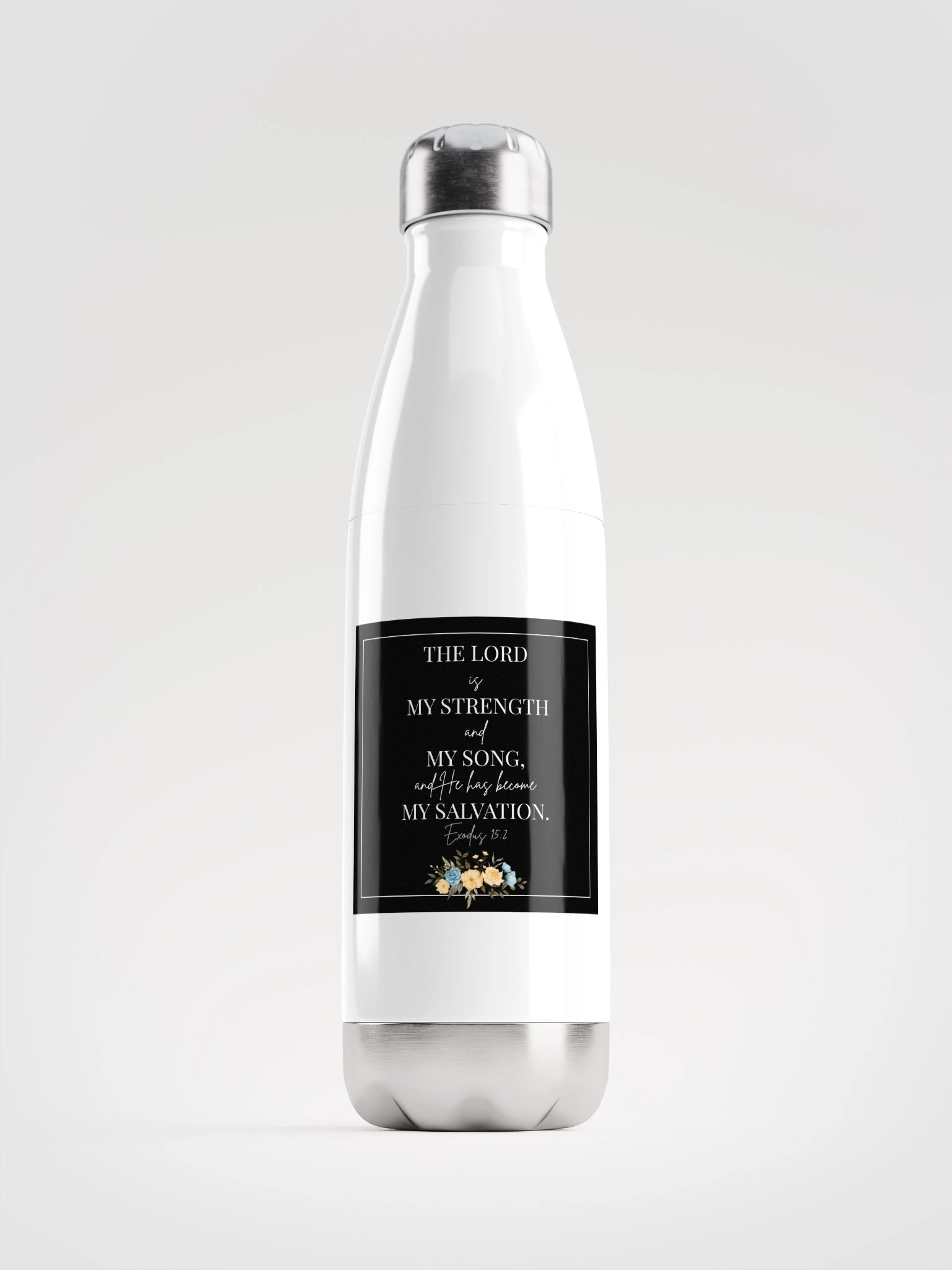 Exodus 15:2 Stainless Steel Water Bottle – Floral Design product image (1)