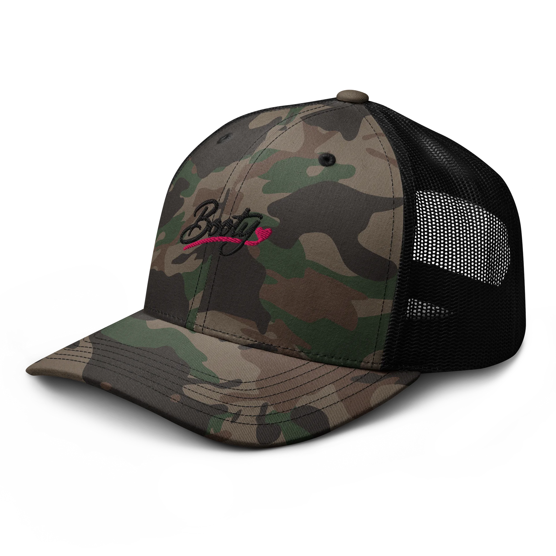 Booty Demon Booty Script Women's Camo Embroidered Trucker Hat product image (6)
