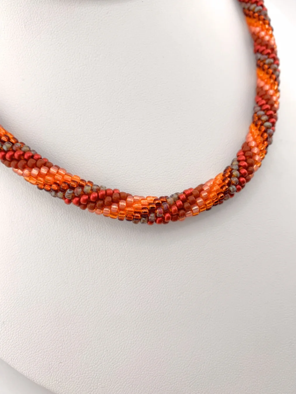 Orange and Red Bead Crochet Spiral Necklace product image (2)