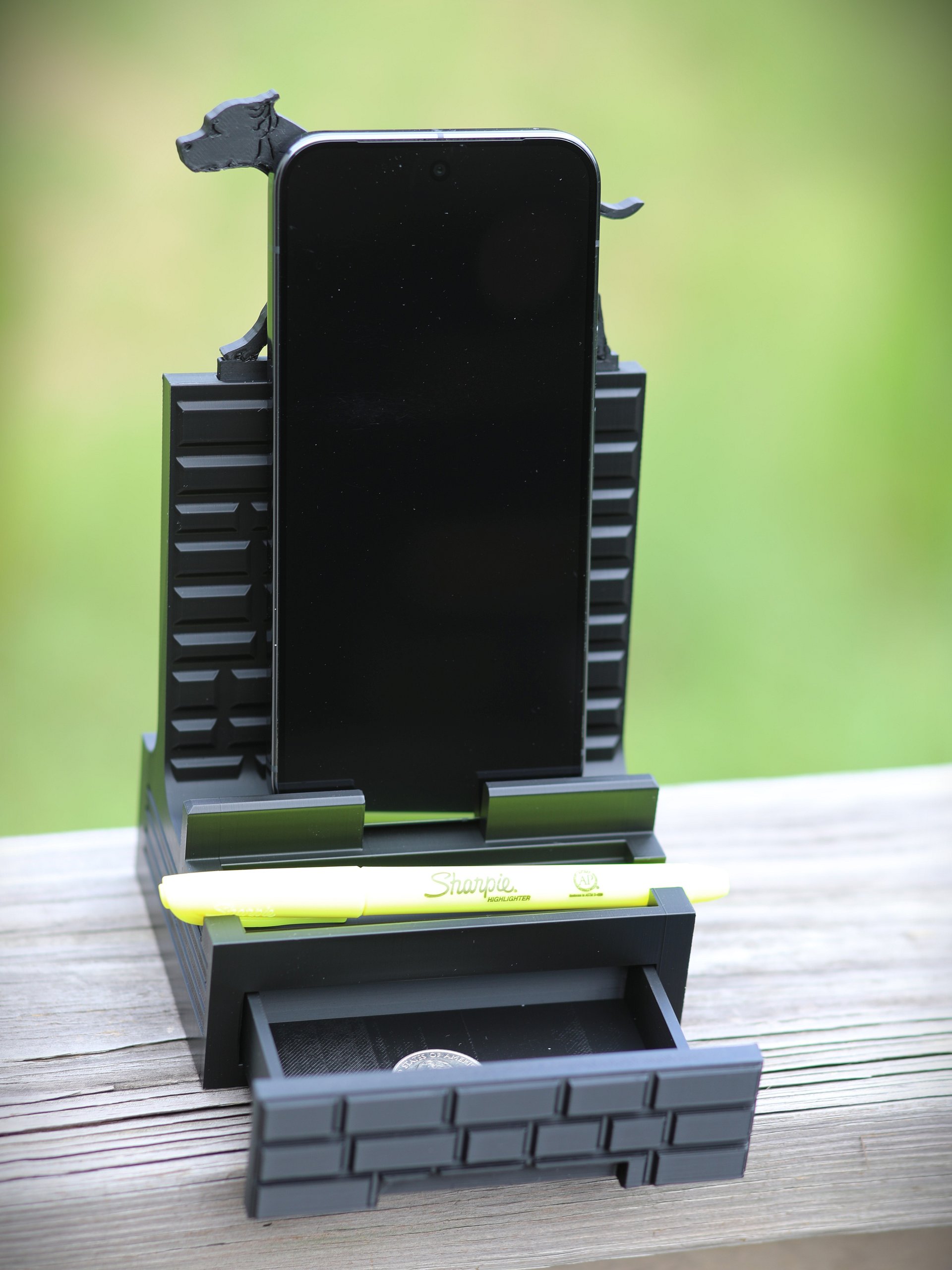APBT Phone Stand with Drawer | Matte Black Pit Bull Desk Organizer product image (4)