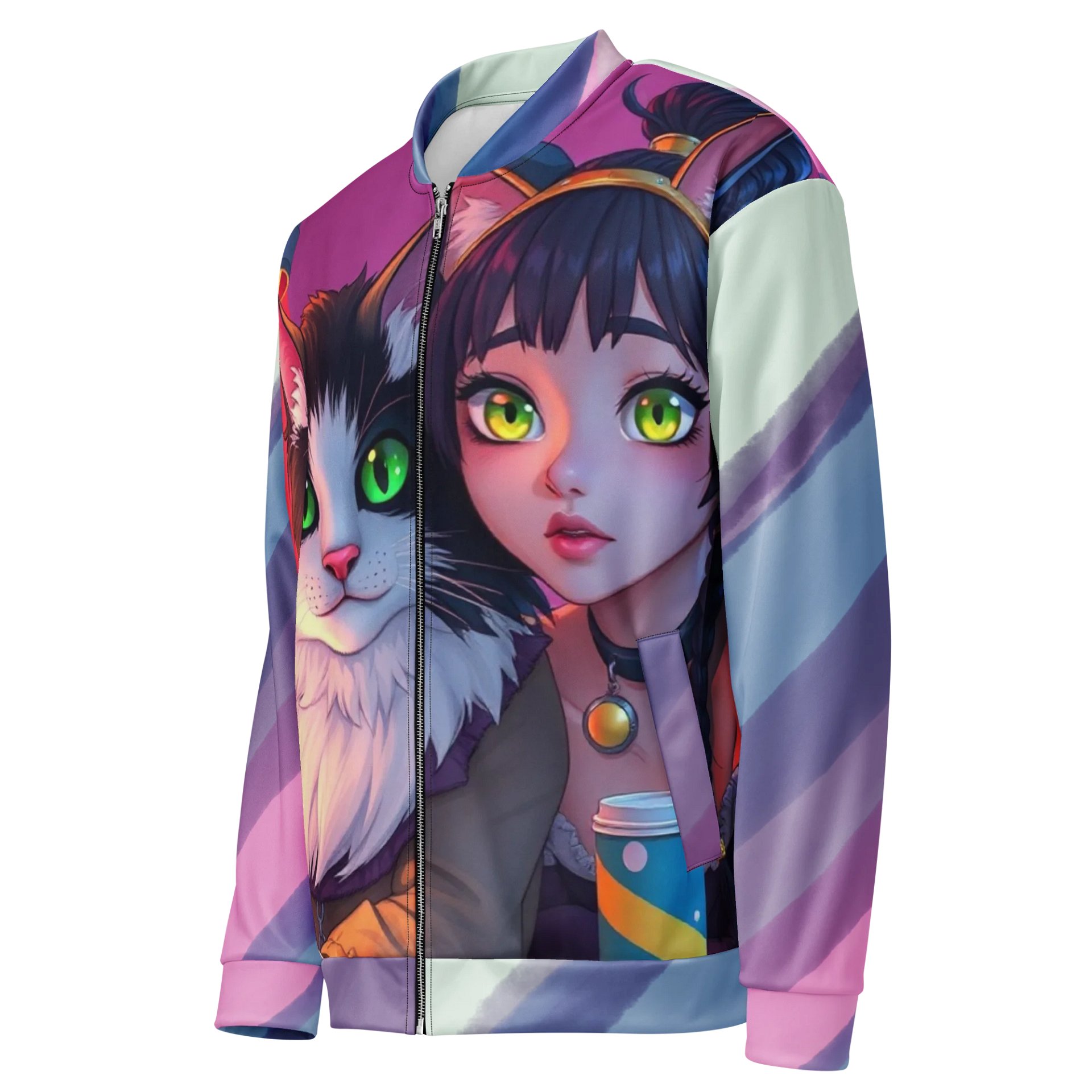 Bomber Jacket-Dual Gaze: Feline Reflections product image (3)