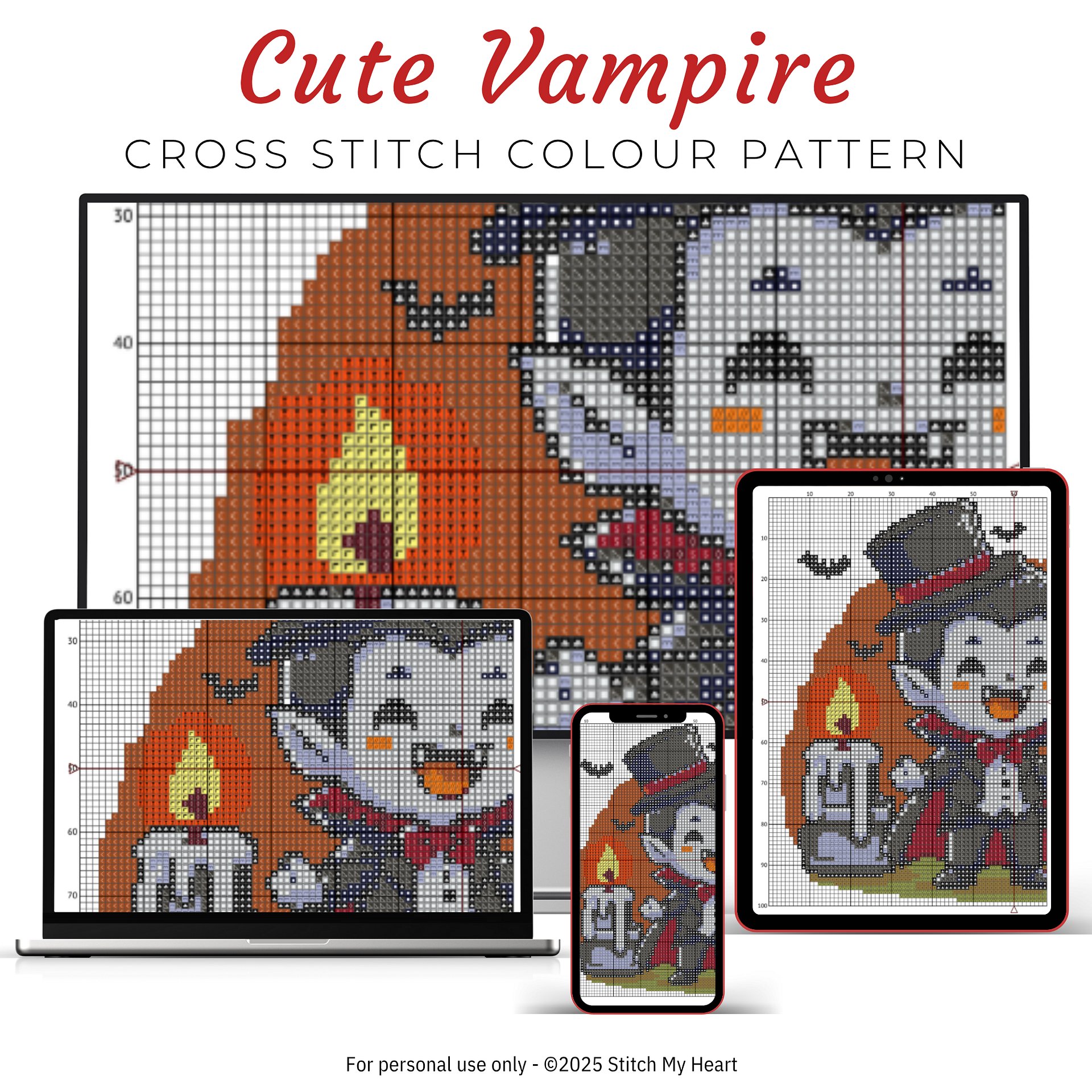 Halloween Vampire Cross Stitch Pattern product image (3)