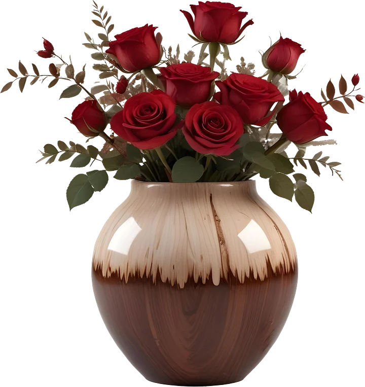 Rich Wooden Gradient Vase with Red Roses PNG product image (1)