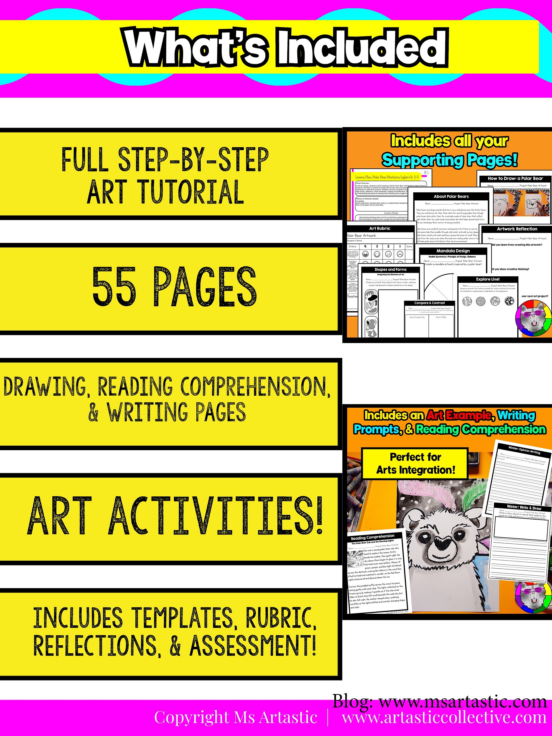 Winter Polar Bear Northern Lights Art Lesson Polar Bear Art Project Aurora product image (6)