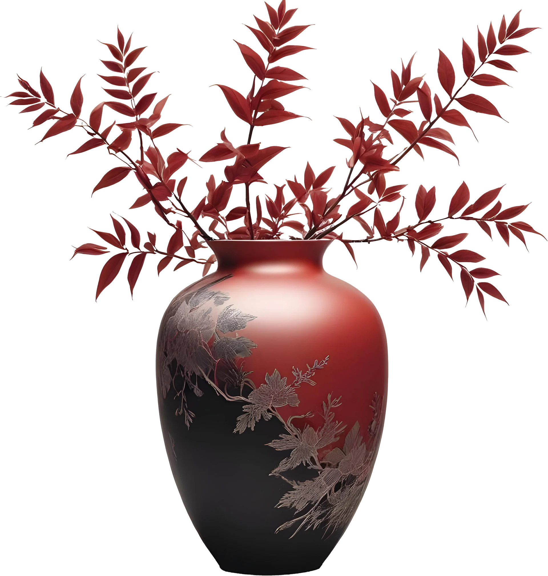 Elegant Chinese Gradient Vase – Red and Black Floral Motif PNG product image (1)