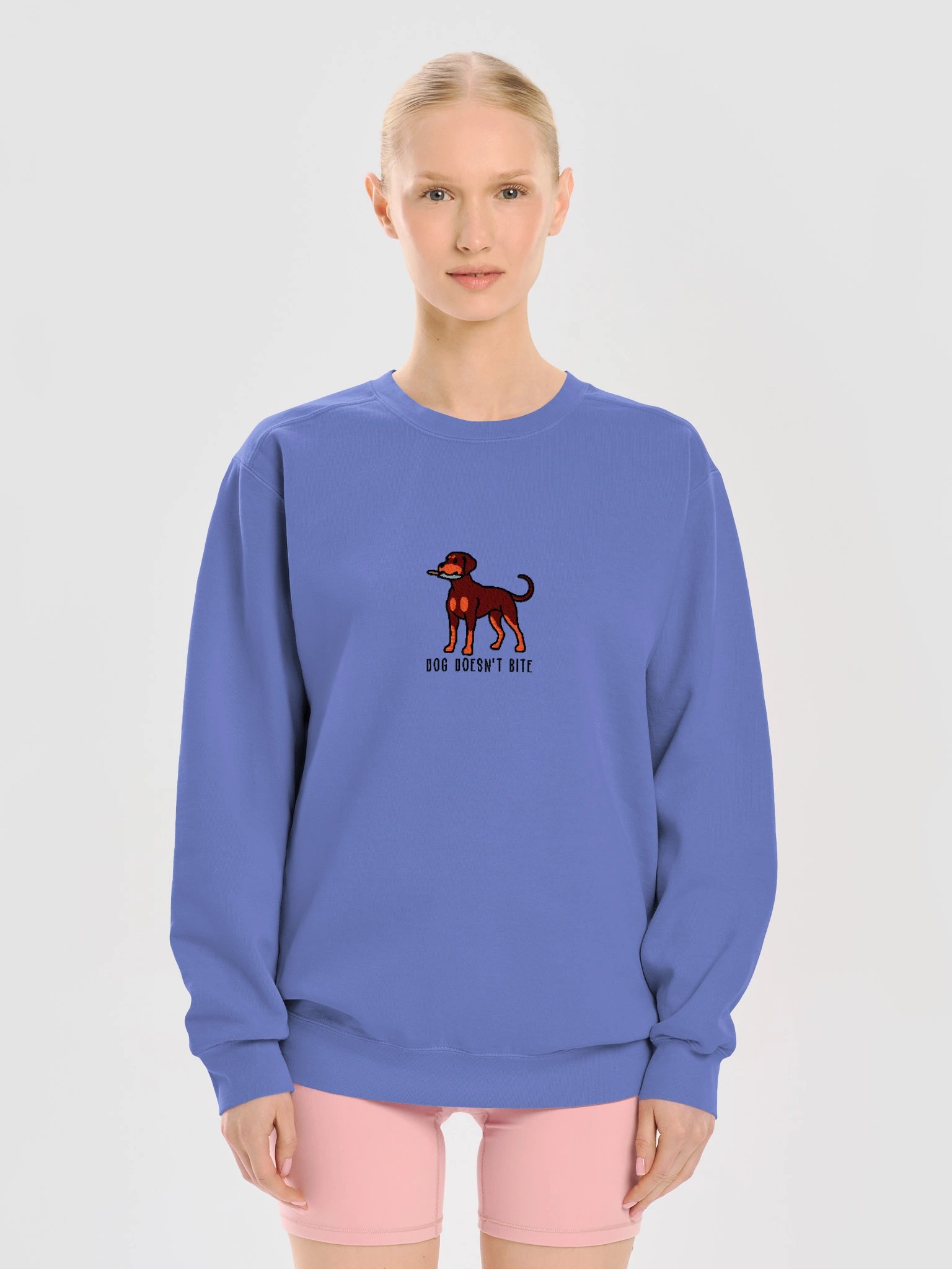 Dog Doesn't Bite Funny Chibi-Style Embroidered Premium Sweatshirt for Doberman Pinscher(Red & Tan) Owners product image (13)