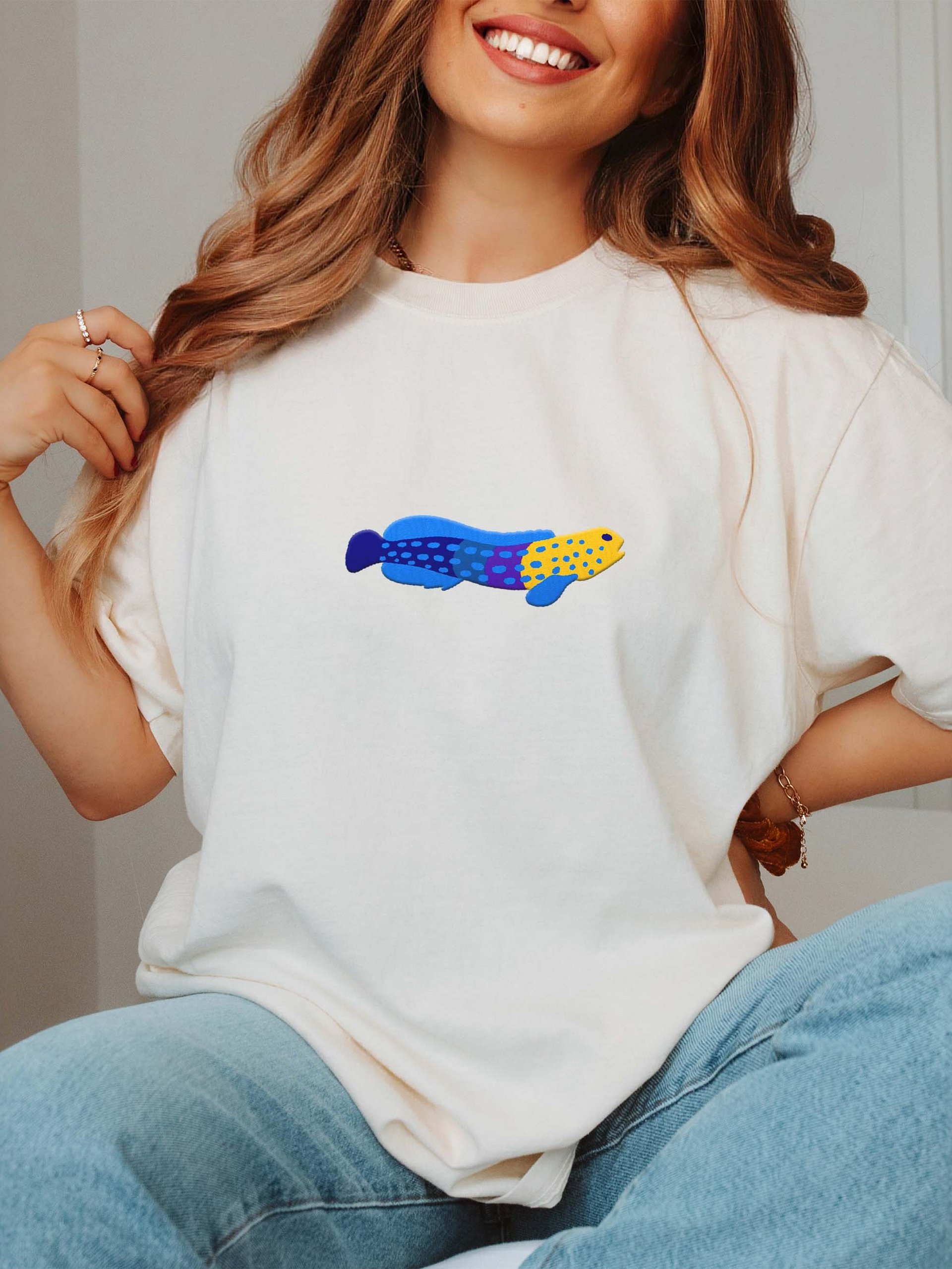 Blue Spotted Jawfish Embroidered Shirt | Reef Aquarium Fish Embroidery Tee | Saltwater Marine Fish Apparel product image (2)