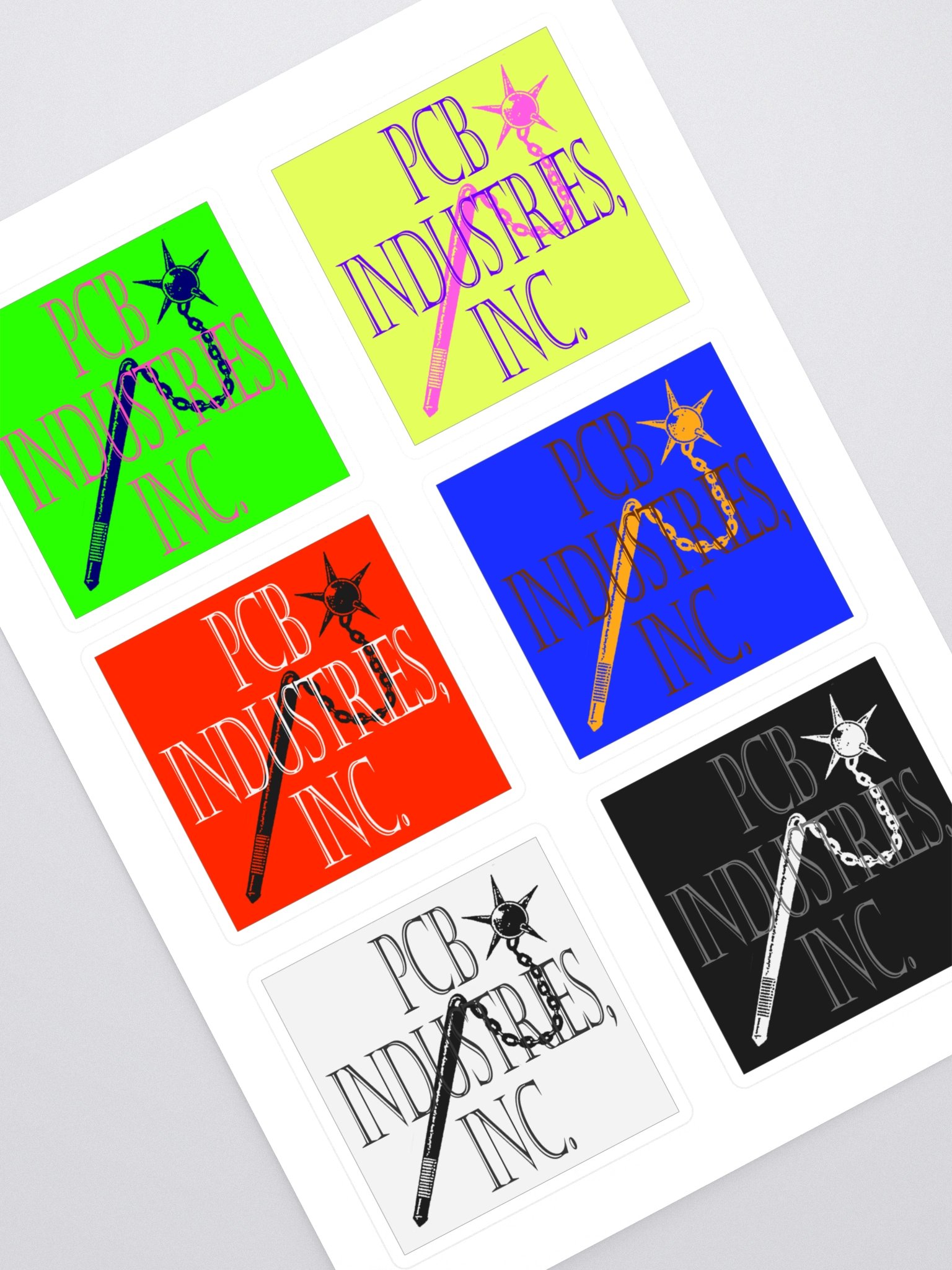 6-pack kiss cut 'pcb industries, inc' flail logo stickers product image (1)