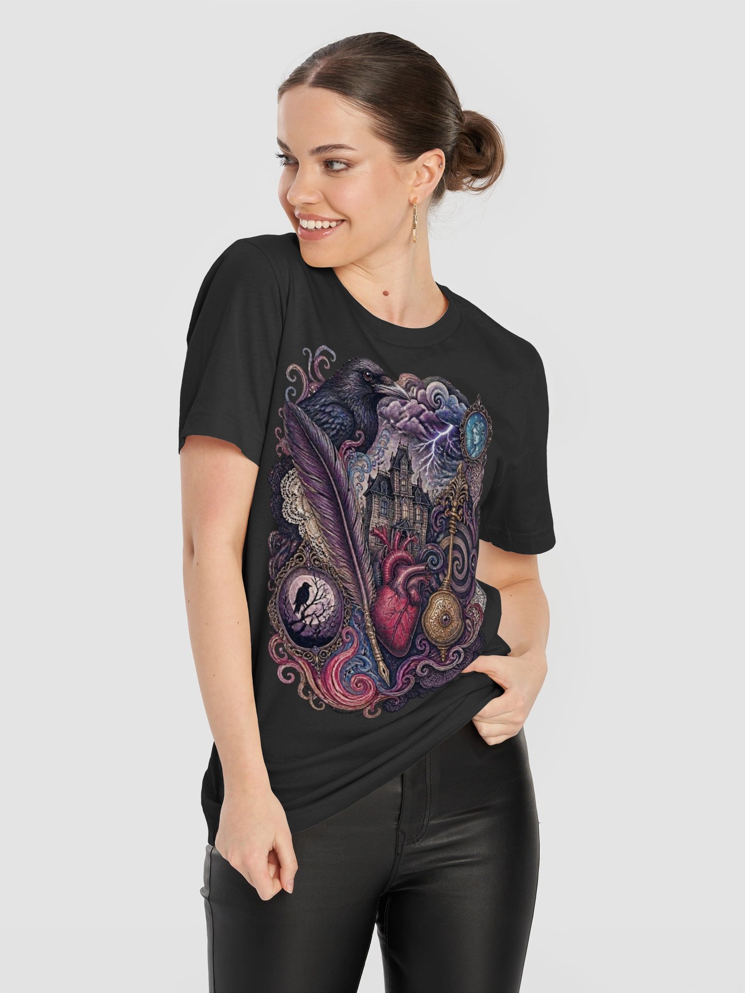 Edgar Allan Poe Whimsigoth Collage Tee, Dark Academia Raven Heart & Haunted House product image (54)