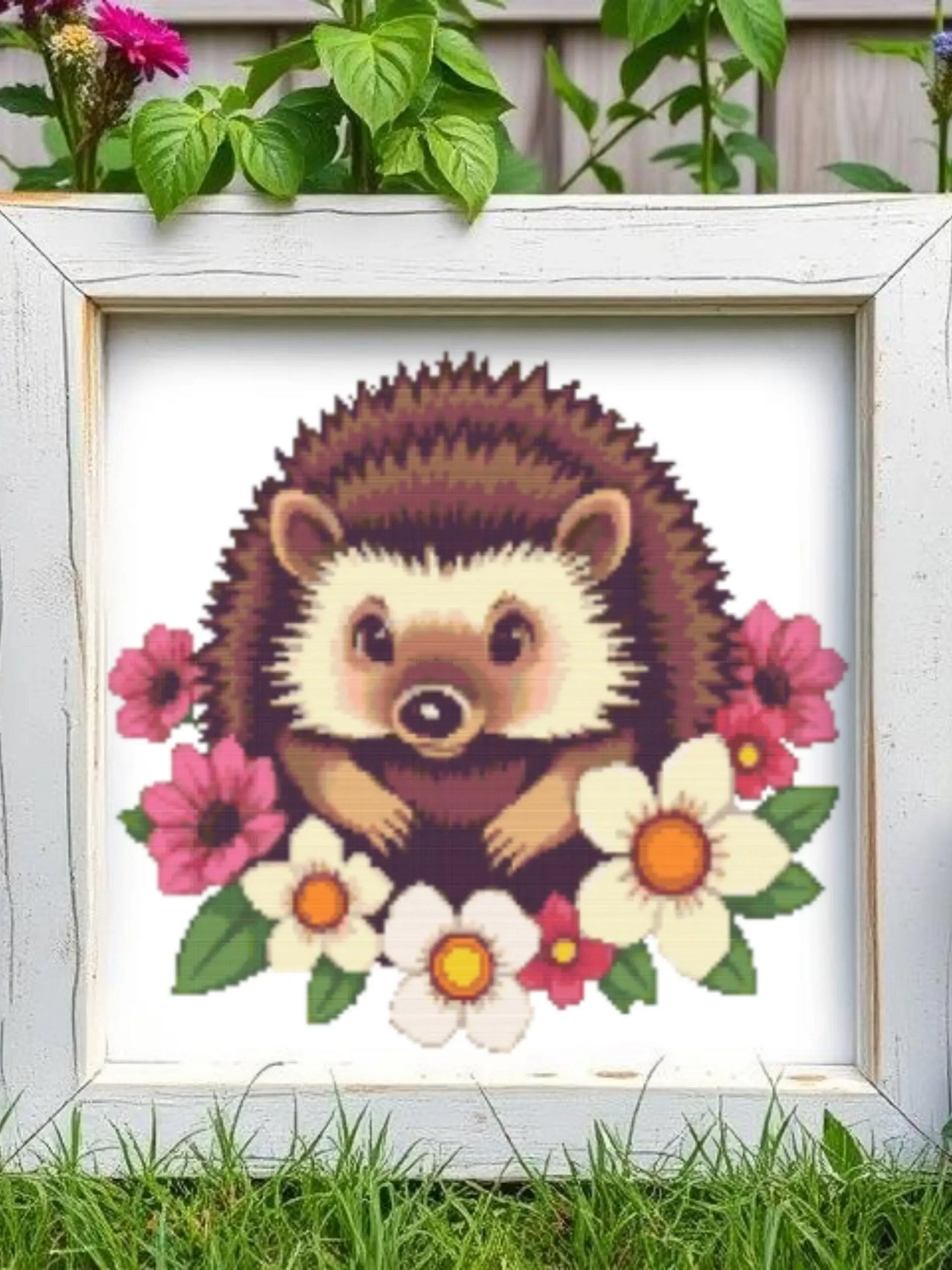 Floral Hedgehog Cross Stitch Pattern product image (5)