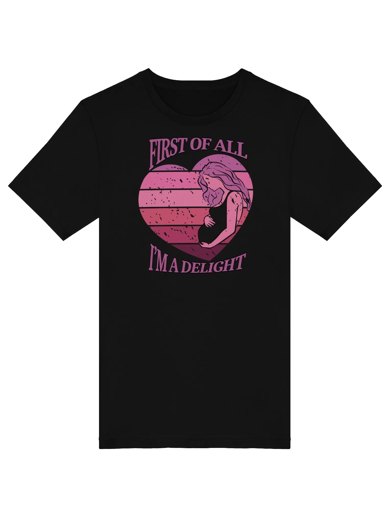 'First Of All I'm A Delight' Pregnancy Announcement T-Shirt | Pink Sunset Heart Graphic | Cute Expecting Mom Tee product image (6)