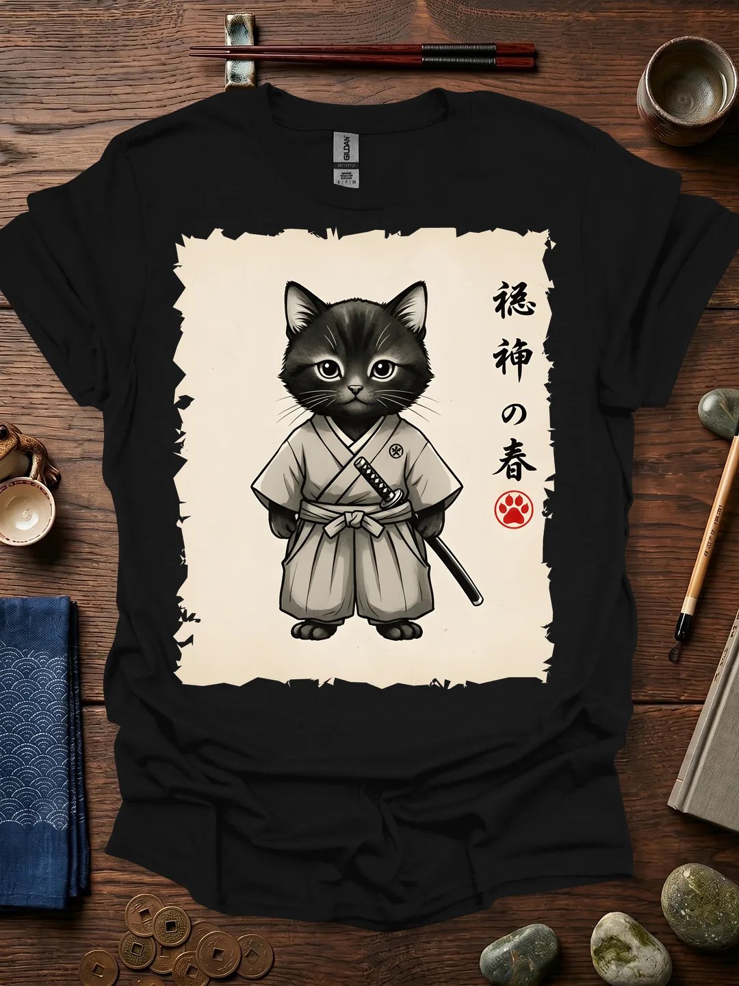 Black Kitten Samurai T-Shirt product image (11)