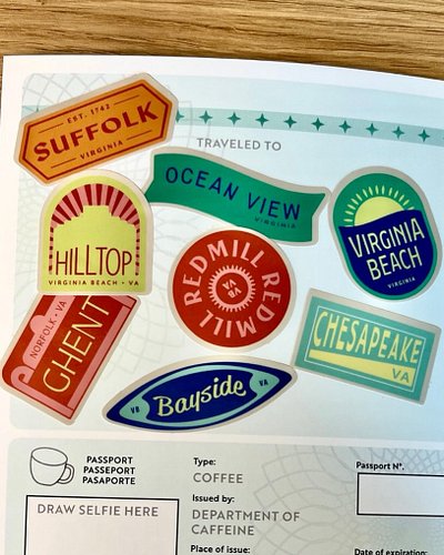 A well traveled coffee passport! My wonderful wife designed this year’s stickers, inspired by vintage luggage tags.